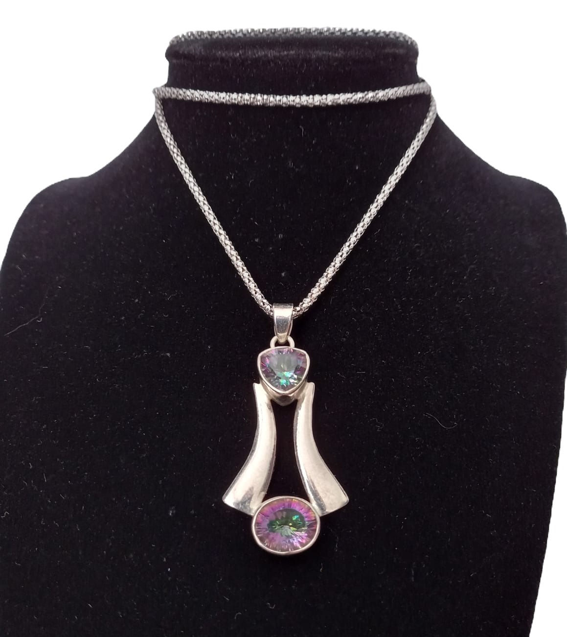 Silver 925 Two Stoned Necklace Mystic Topaz / Quartz