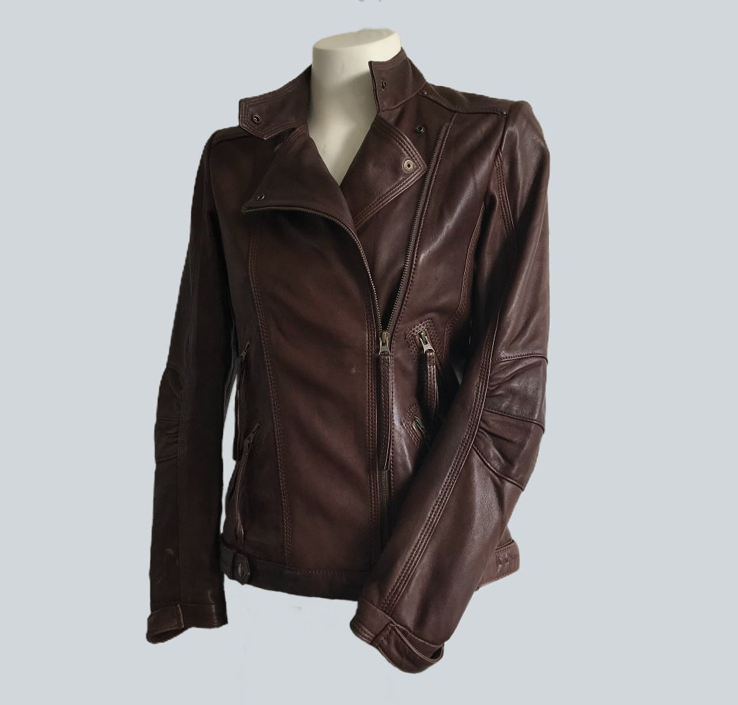 Ladies Pepe Jeans Brown Leather Biker Style Jacket M