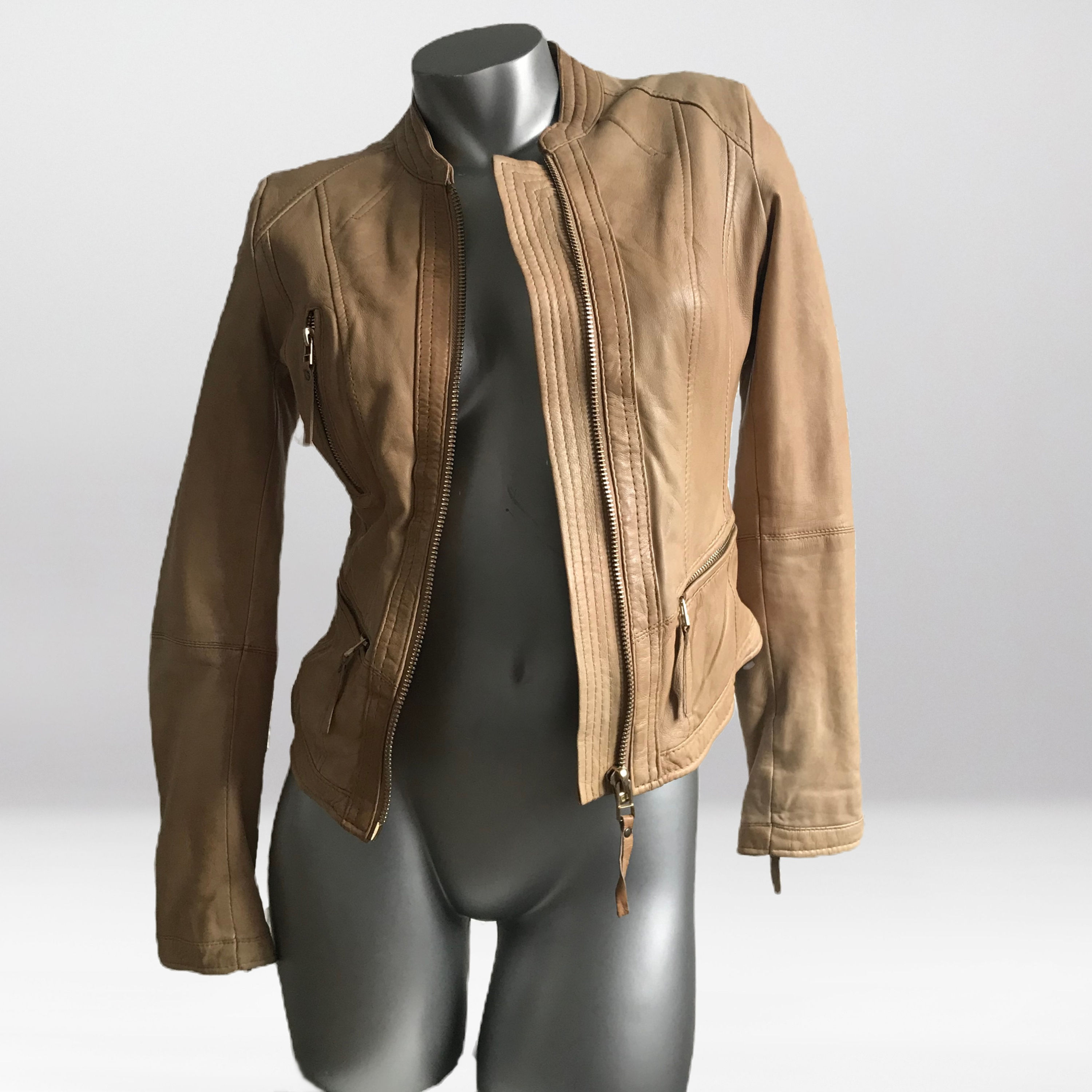 Women's Leather Light BrownBiker Style Jacket front
