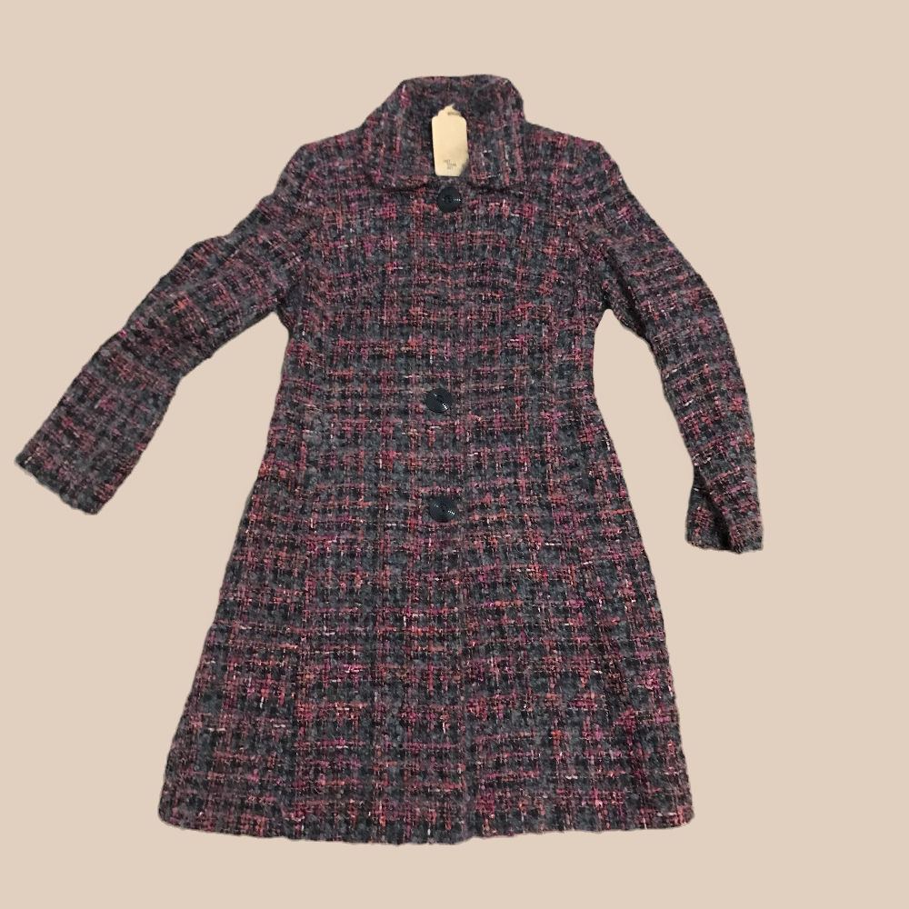 Multicoloured Wool Blend Tweed Coat Size 10