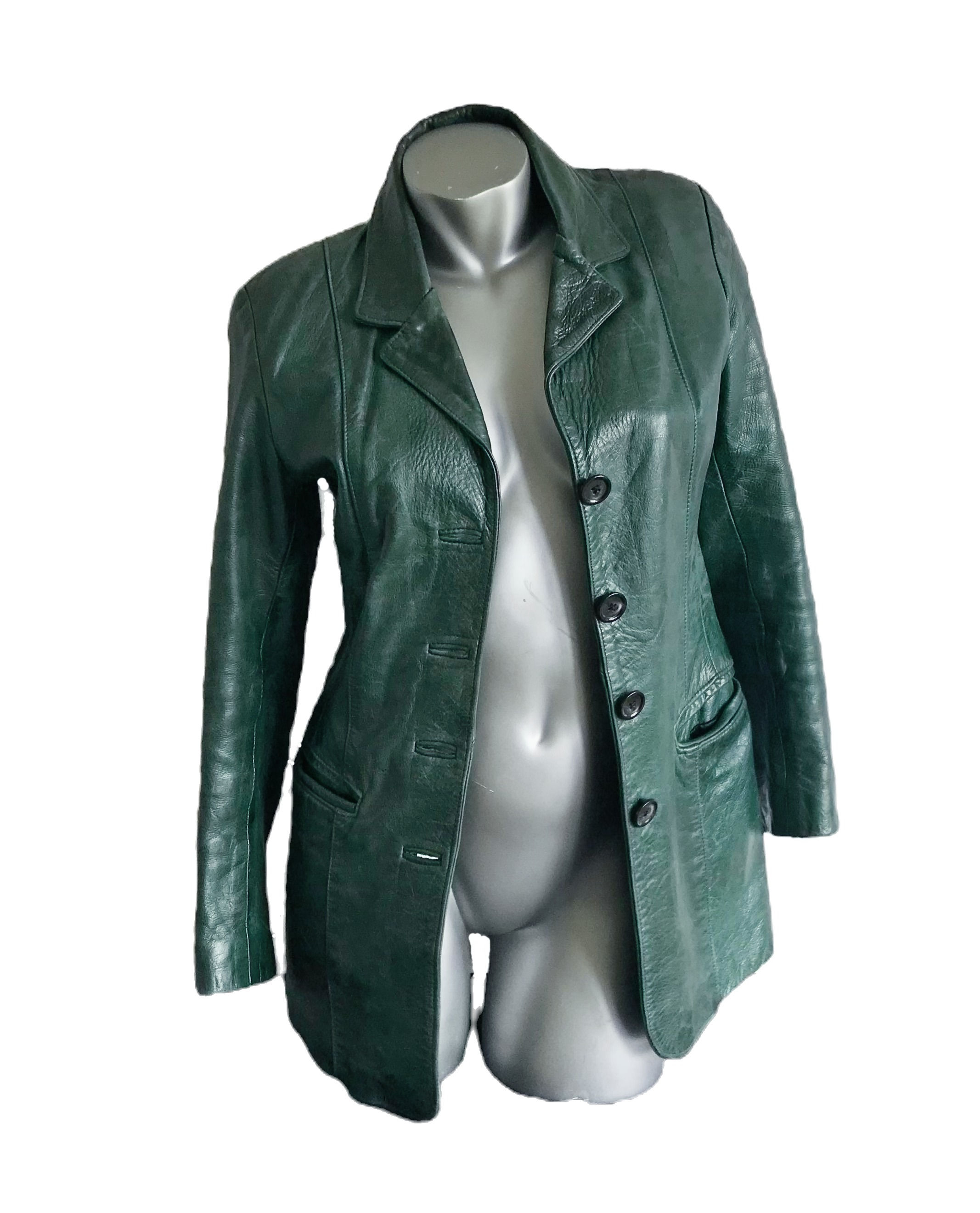 Women's Leather Green Single Breasted Coat main