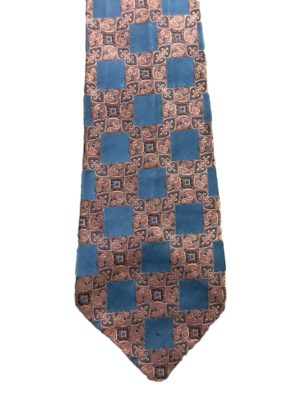 blue orange square design retro tie