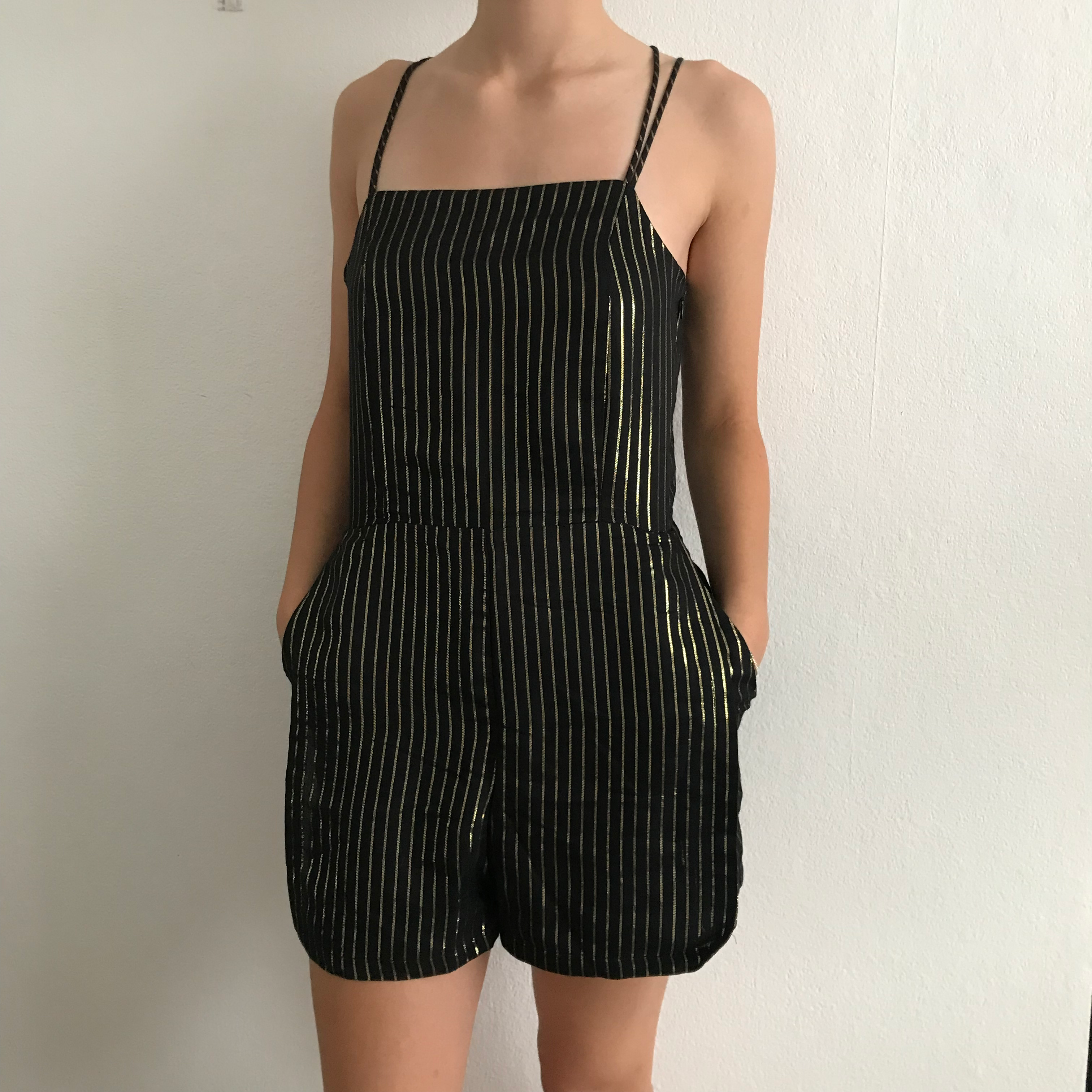 Black and Gold Striped Strappy Playsuit – Size S / UK 8–10