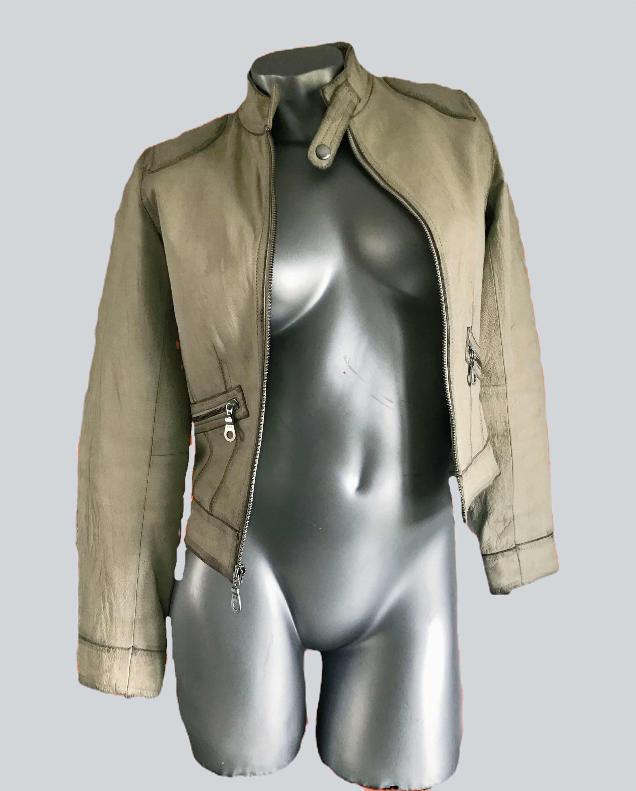 Women's Leather Racer Jacket in Off -White main