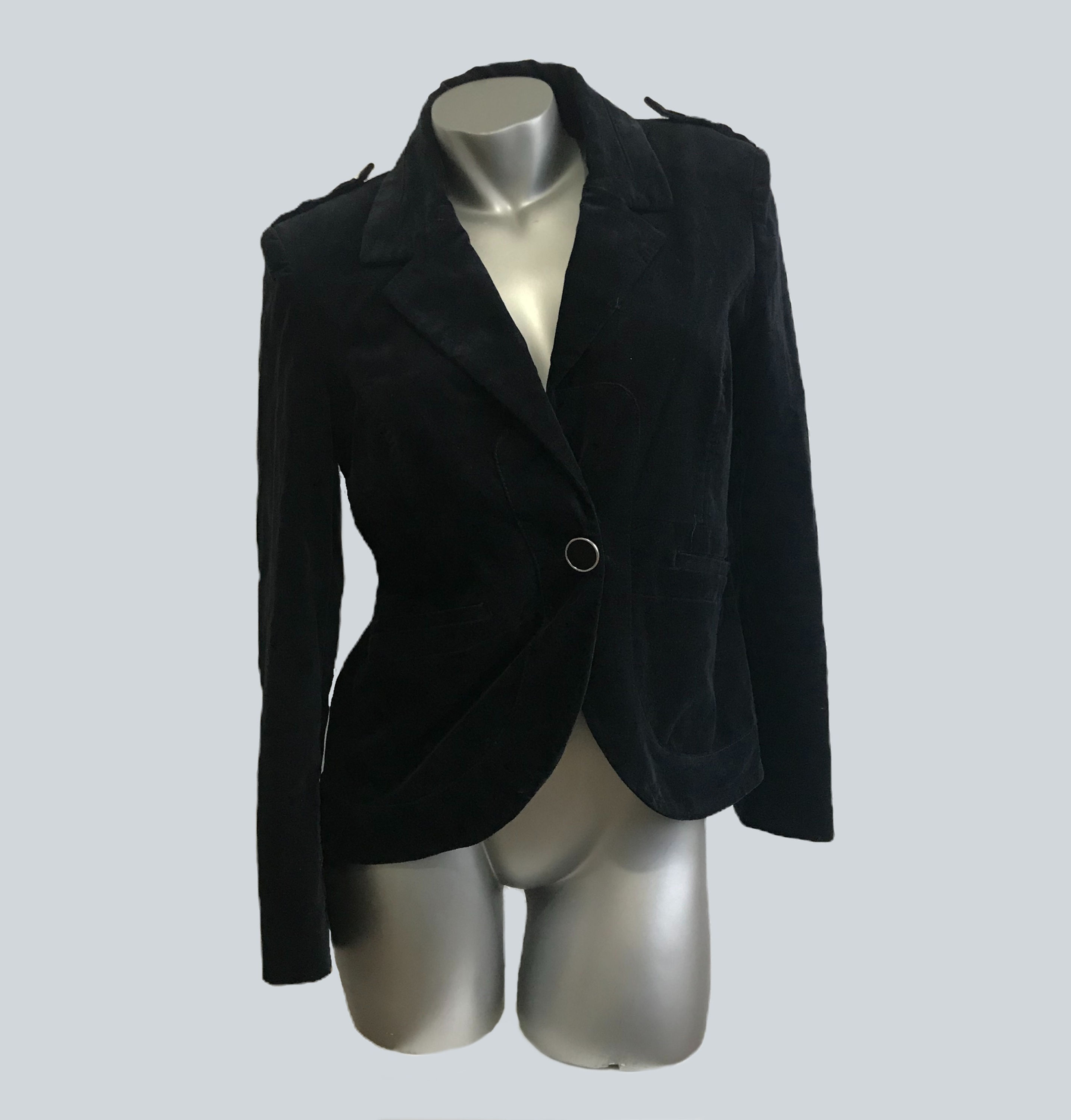 Women's Black Velvet Blazer With Shoulder Straps