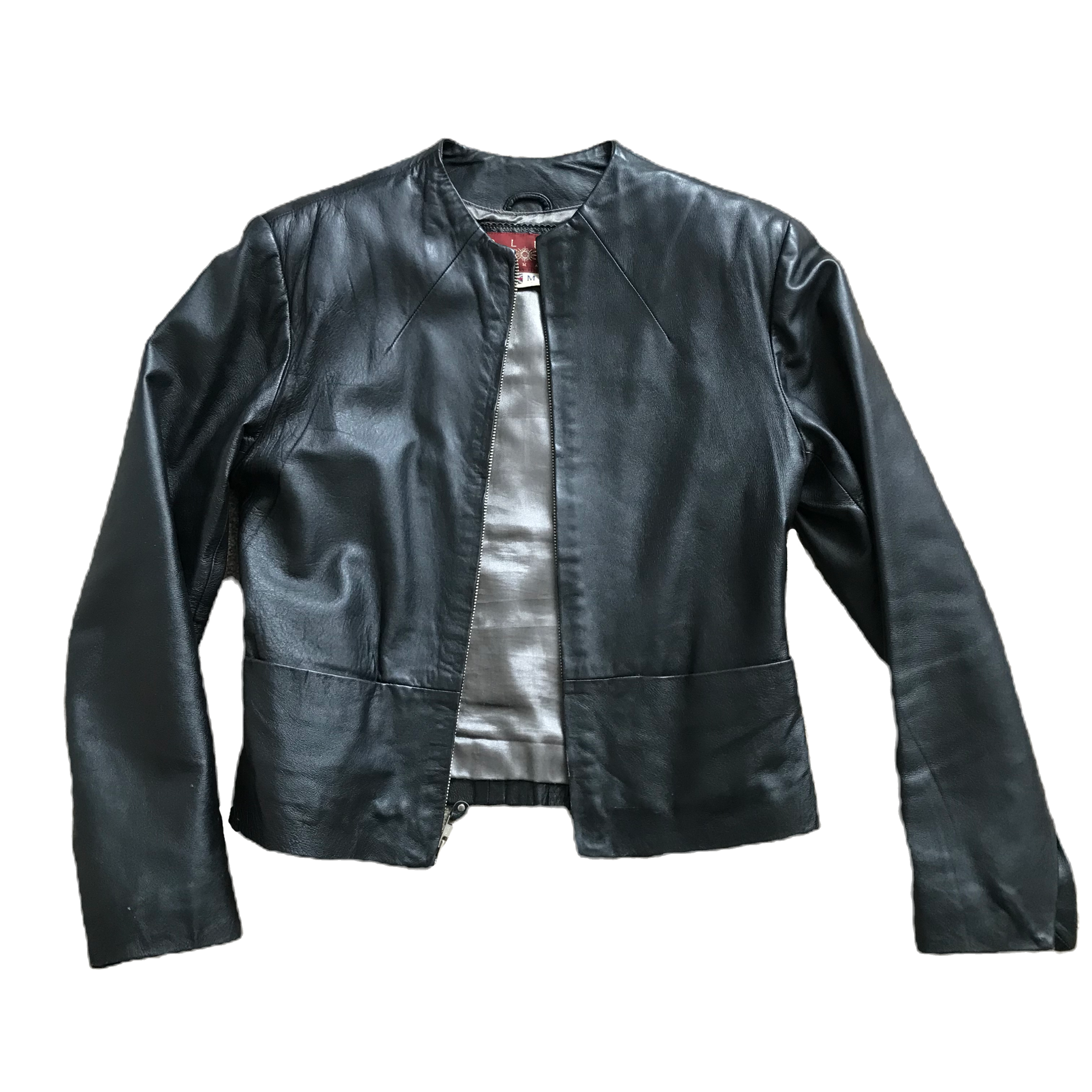 Women's Cafe Racer Black Leather Jacket M