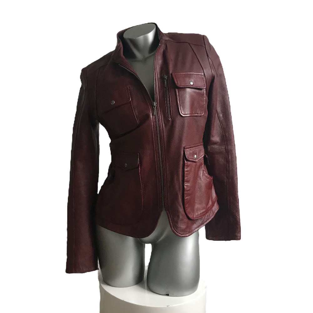 Women's Leather Jacket Burgundy Colour