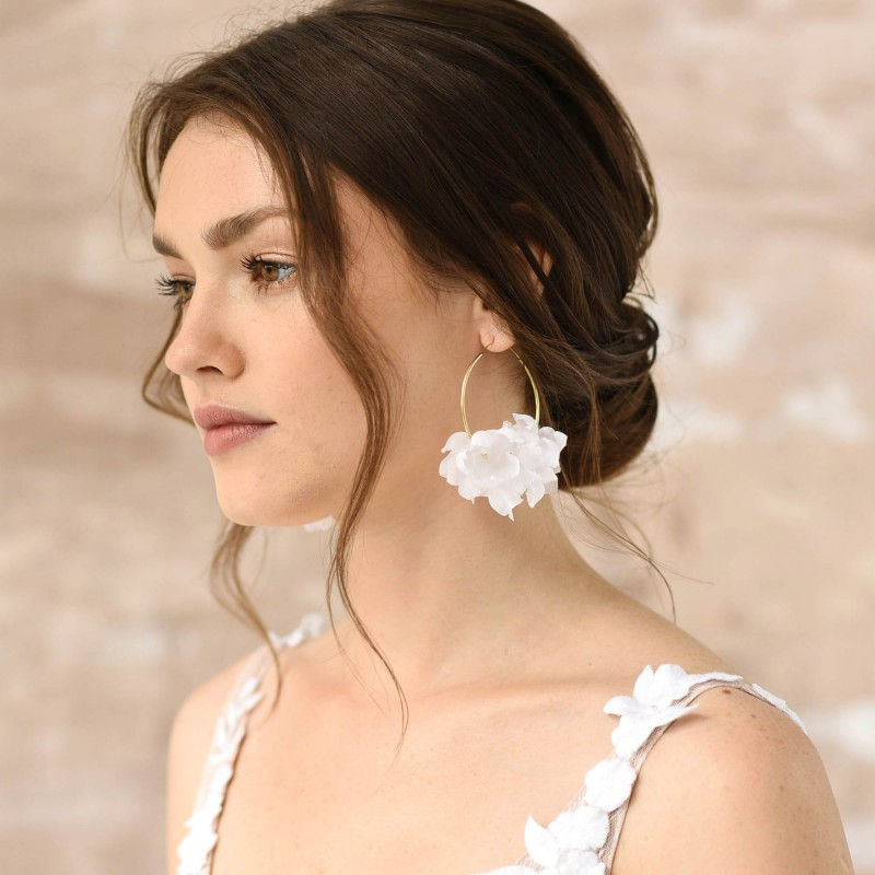 Miniaturbild: Braut Creolen mit Seidenblumen, ivory