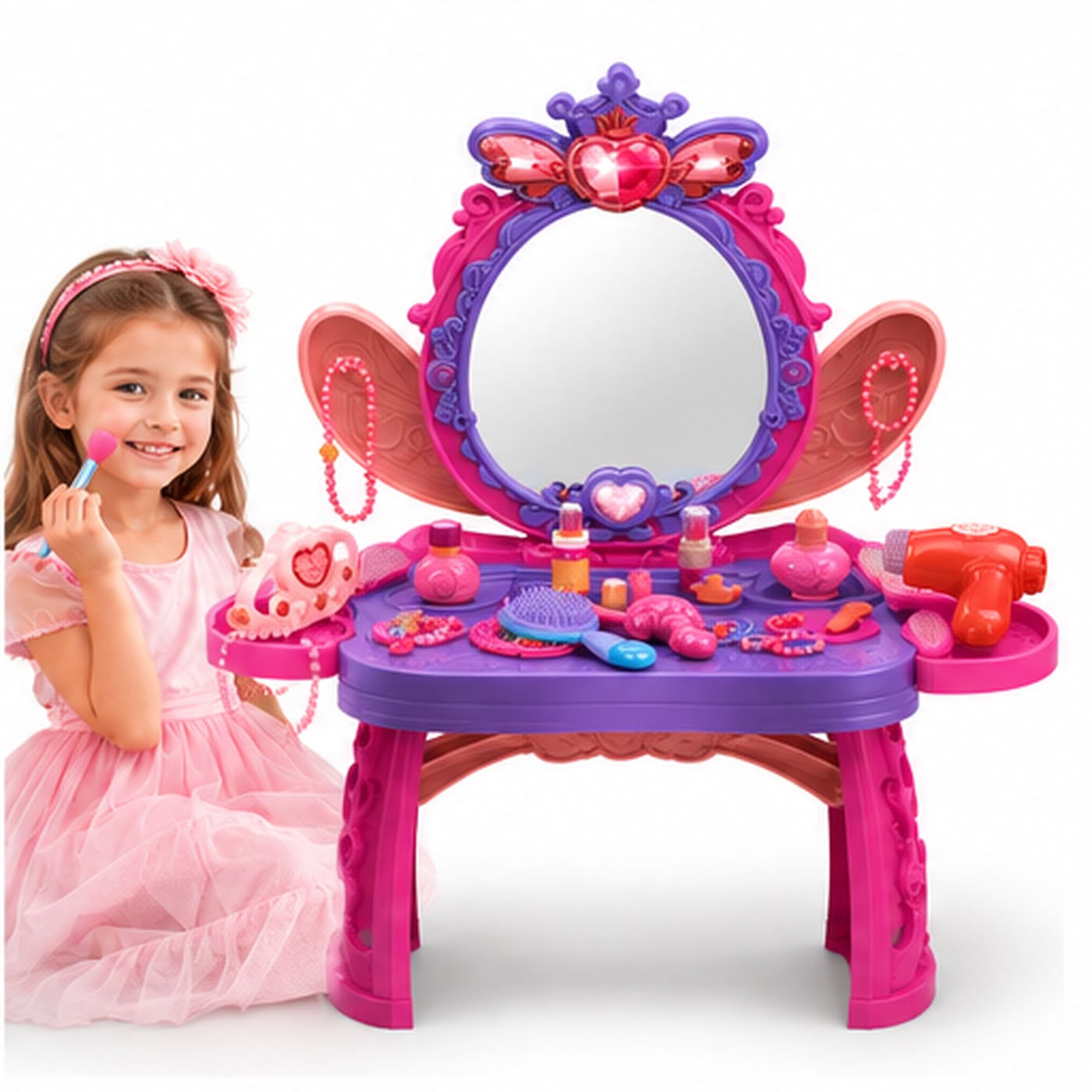 Juguete Tocador Infantil Con Espejo, Luces Y Accesorios
