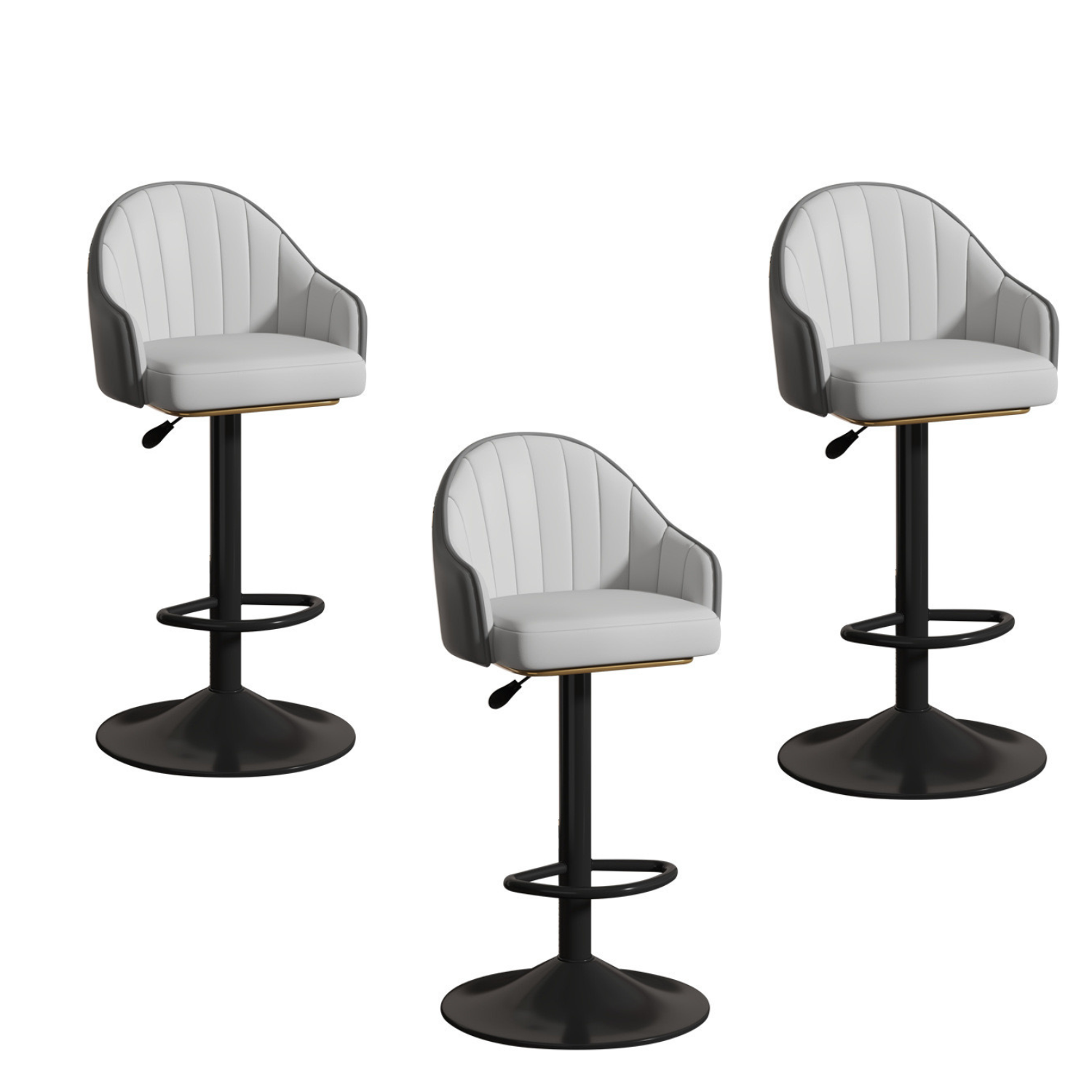 Set X3 Sillas Para Barra O Bar Giratoria Altura Ajustable - Gris