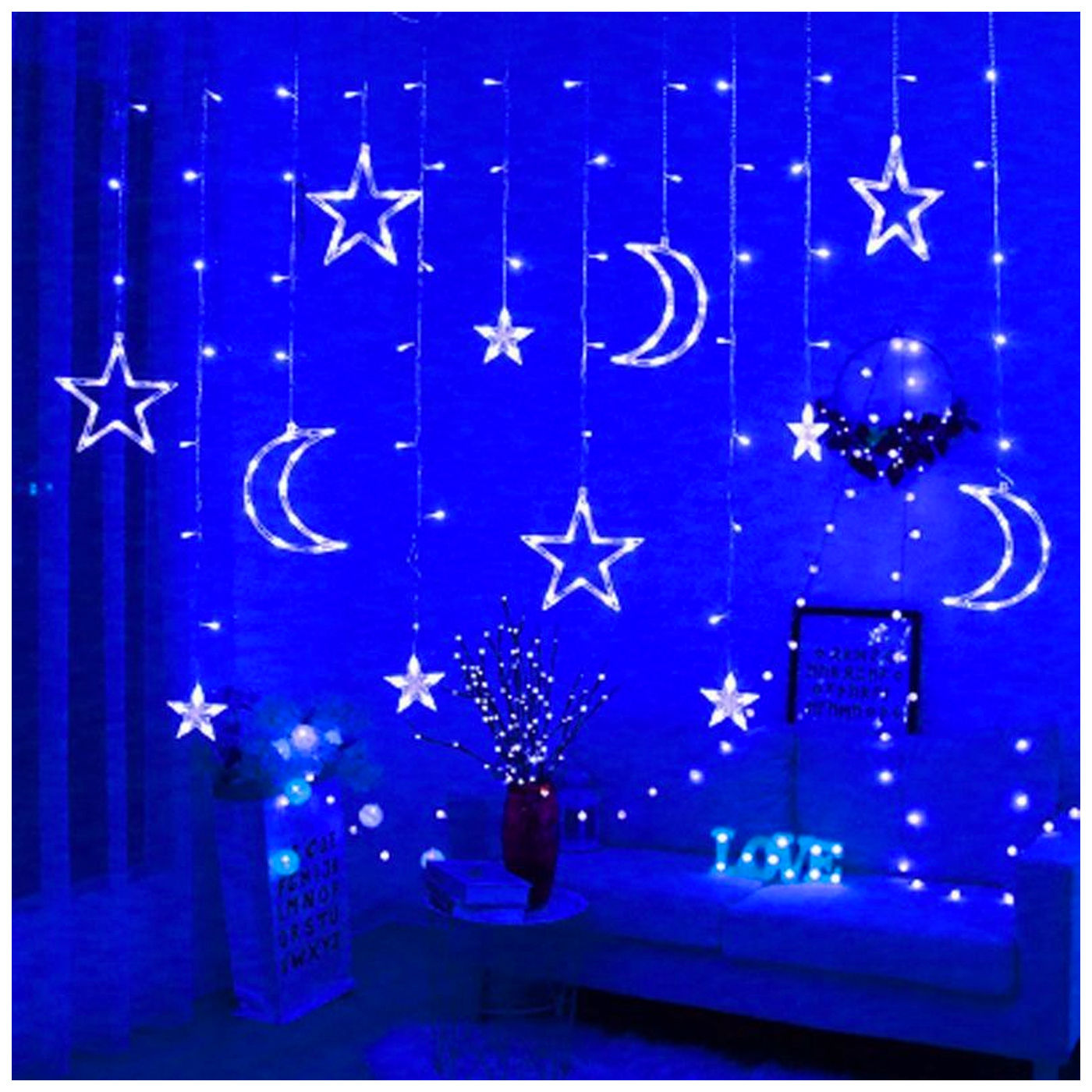 Luces De Navidad Tipo Lluvia 101 Led 3 M- Luna- estrella