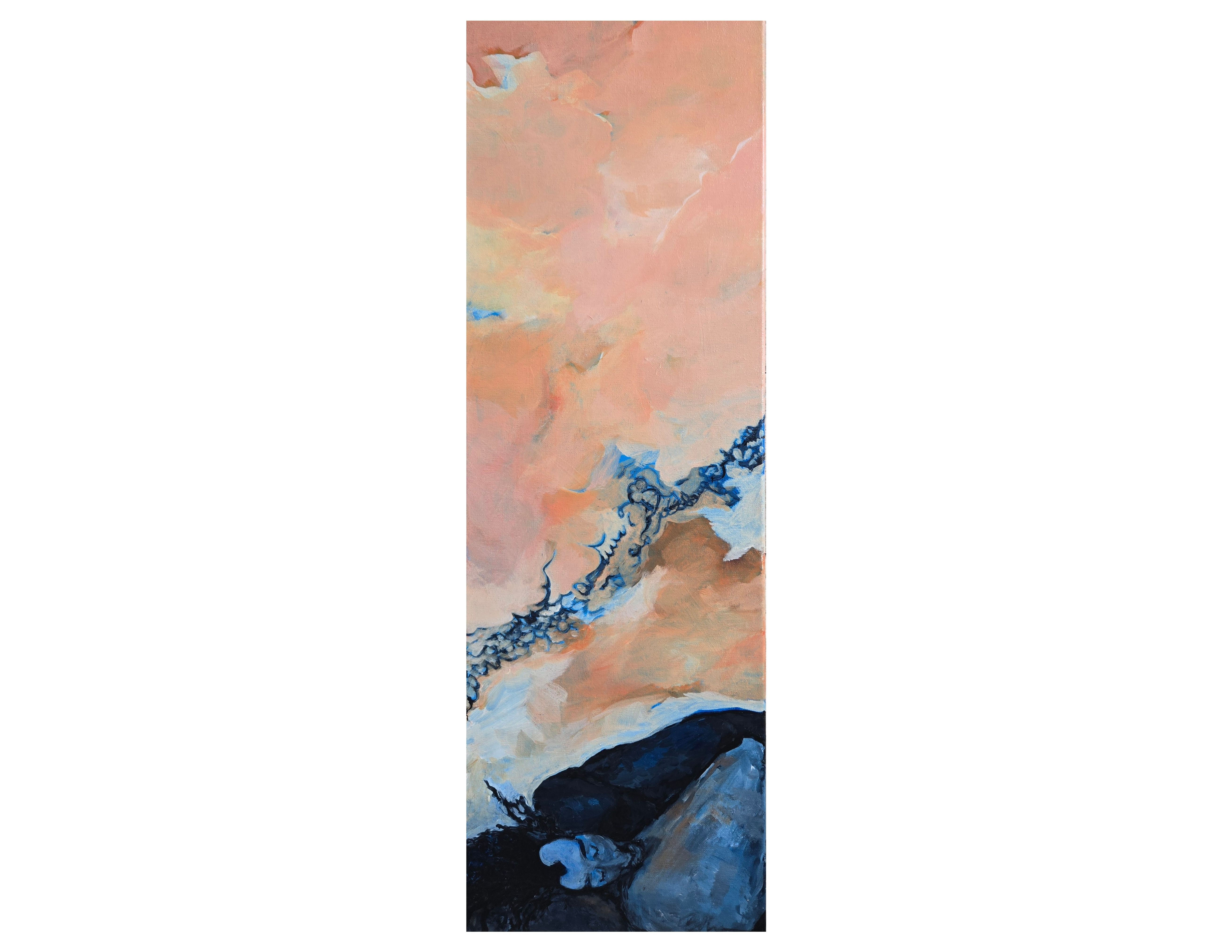 Abstract painting: peach, blue hues