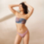 Woman in mauve bikini top and briefs