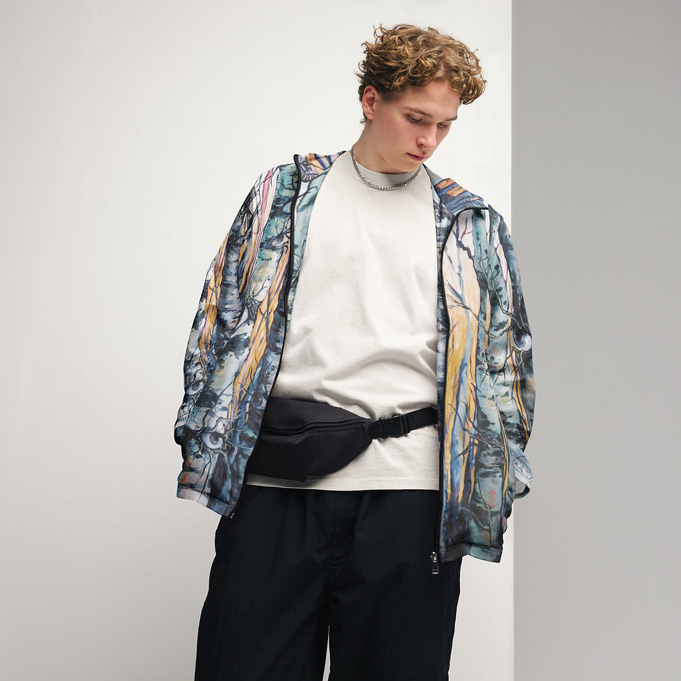 Thumbnail: Model wearing abstract print Men’s windbreaker