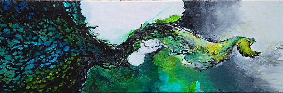 Adham's Green Bird - fine art acrylic painting by R Thomas Contemporary Art