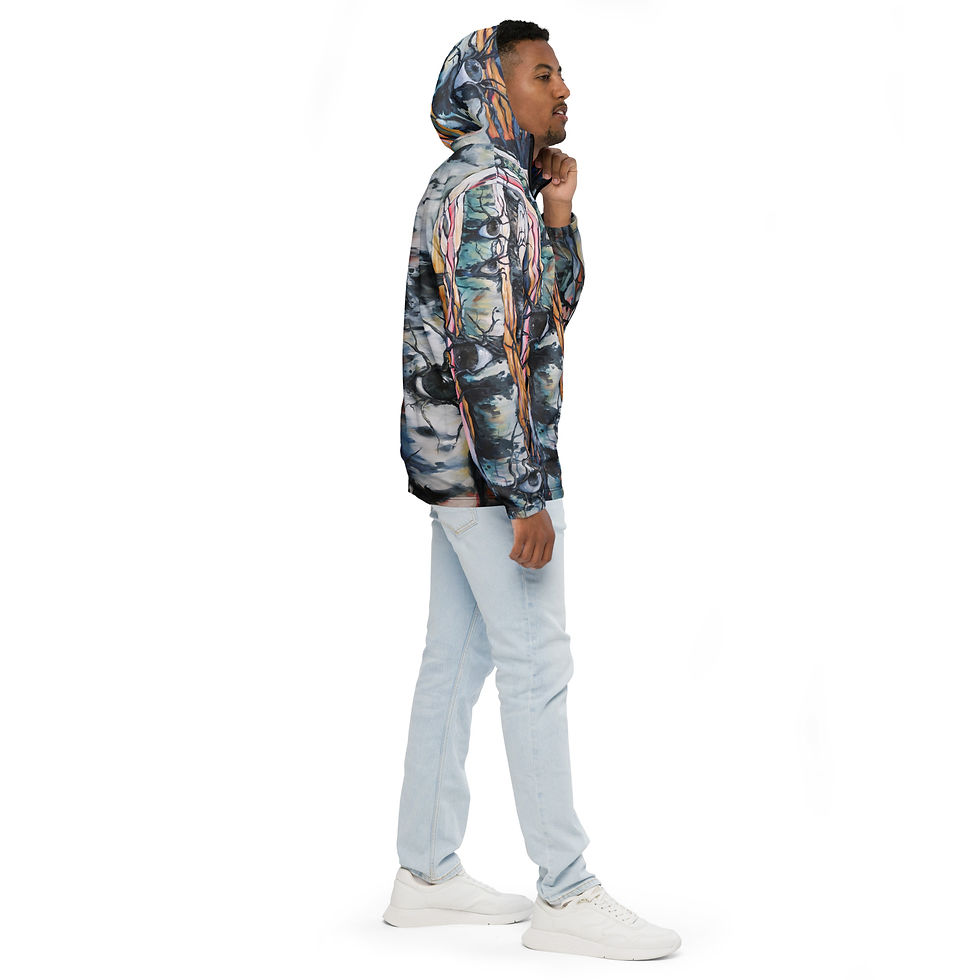 Thumbnail: Model wearing eye print windbreaker