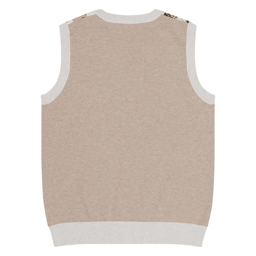 Thumbnail: Beige Knit V-neck vest, rear view