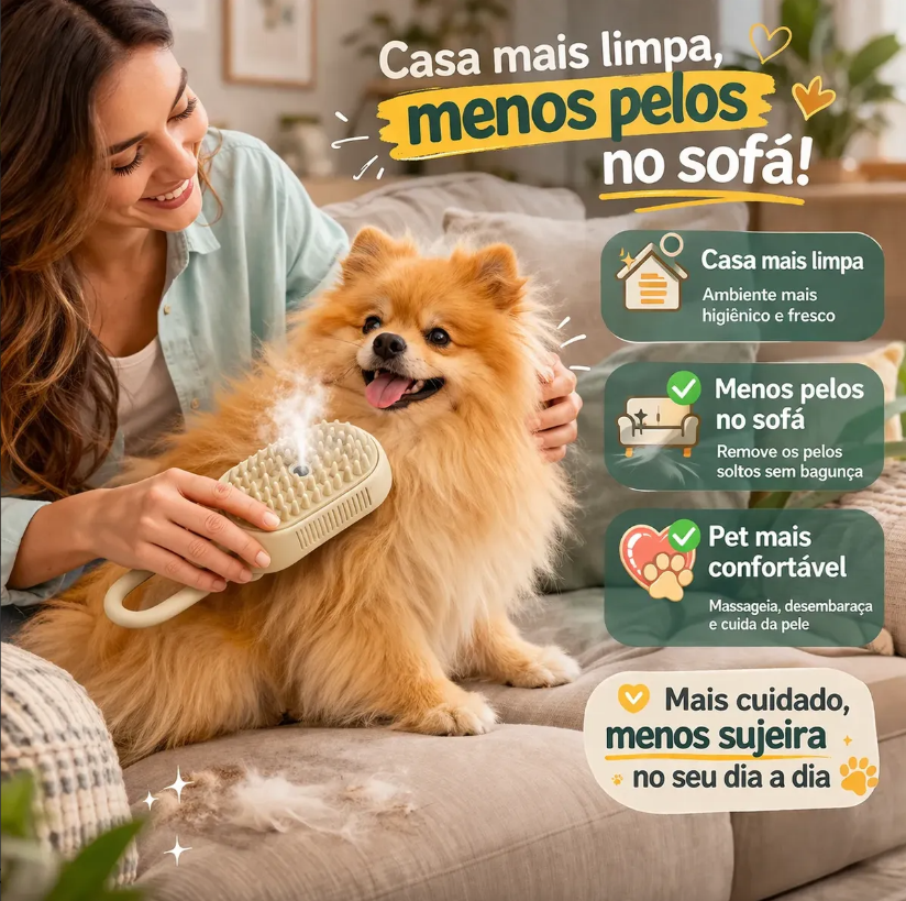 🐾 Escova a Vapor Pelux para Cães e Gatos