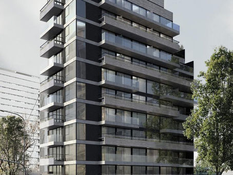 Projeto de prédio 12 andares de esquina, com apartamentos pequenos de 2 quartos