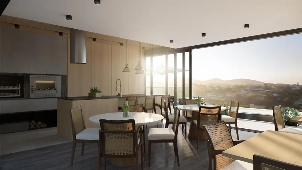 sala cozinha e área gourmet integradas