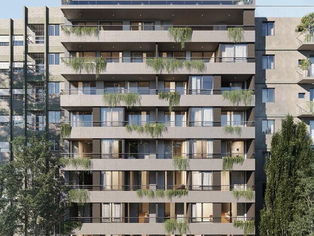 Projeto e planta de prédio de apartamentos pequenos do tipo studio com coworking