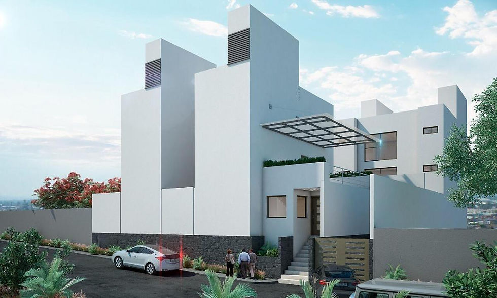 fachada de condomínio pequeno de casas do tipo triplex 3 quartos