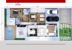 Planta de casa térrea com 3 dormitórios para terreno de 10 x 20 