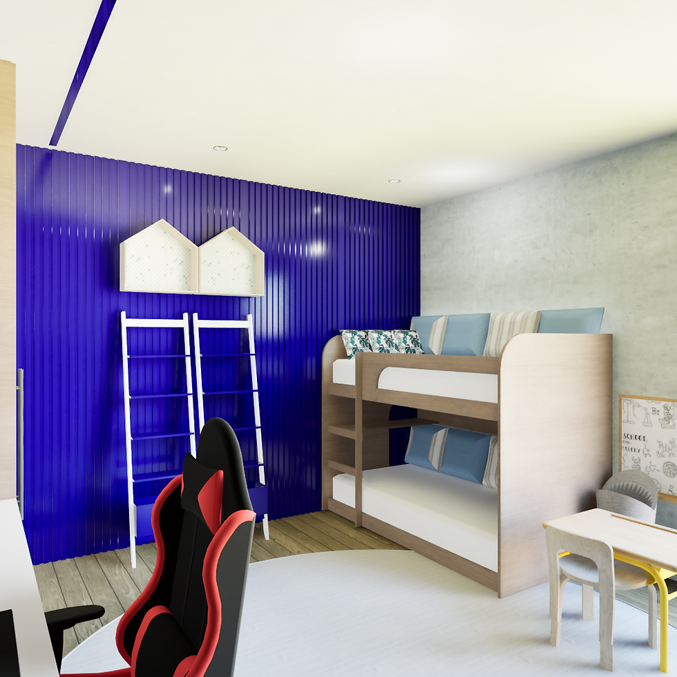 quarto infantil painel azul em marcenaria