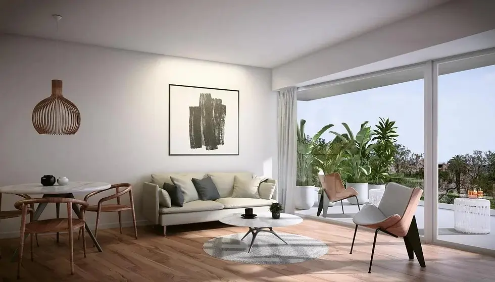 Projeto e planta 3D de apartamento studio de 37m² de prédio moderno no centro