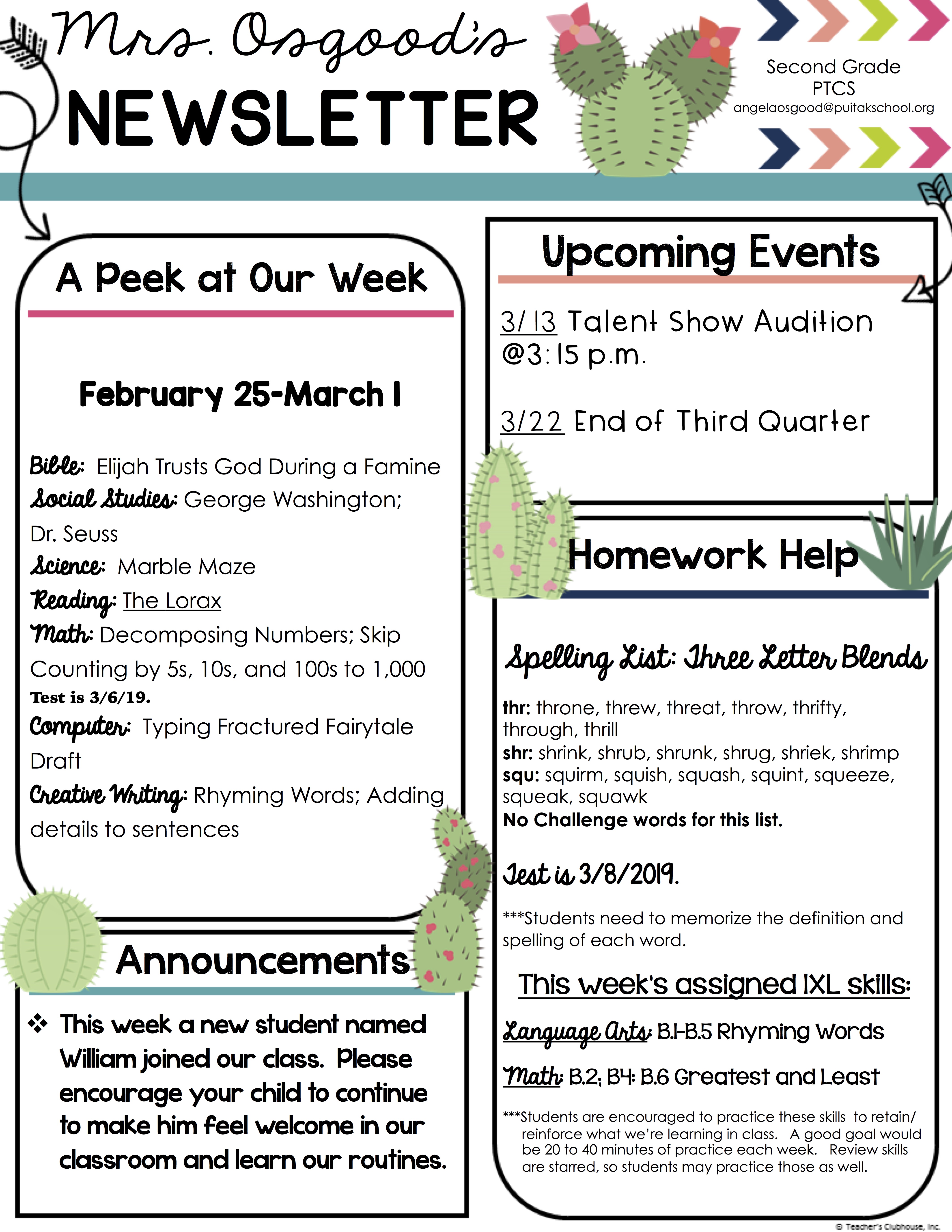 AngelaNewsletter2019March1stWeek