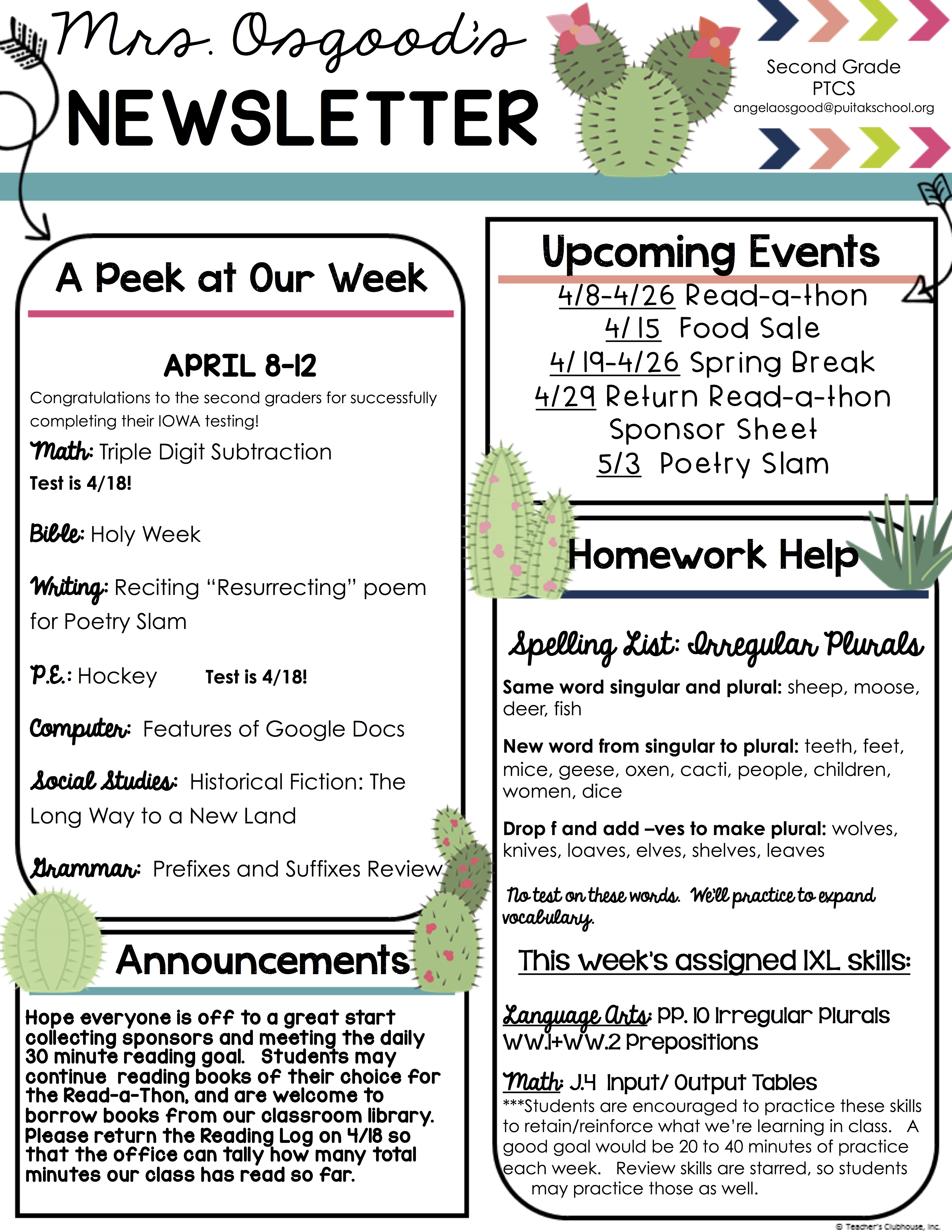 AngelaNewsletter2019April2ndWeek