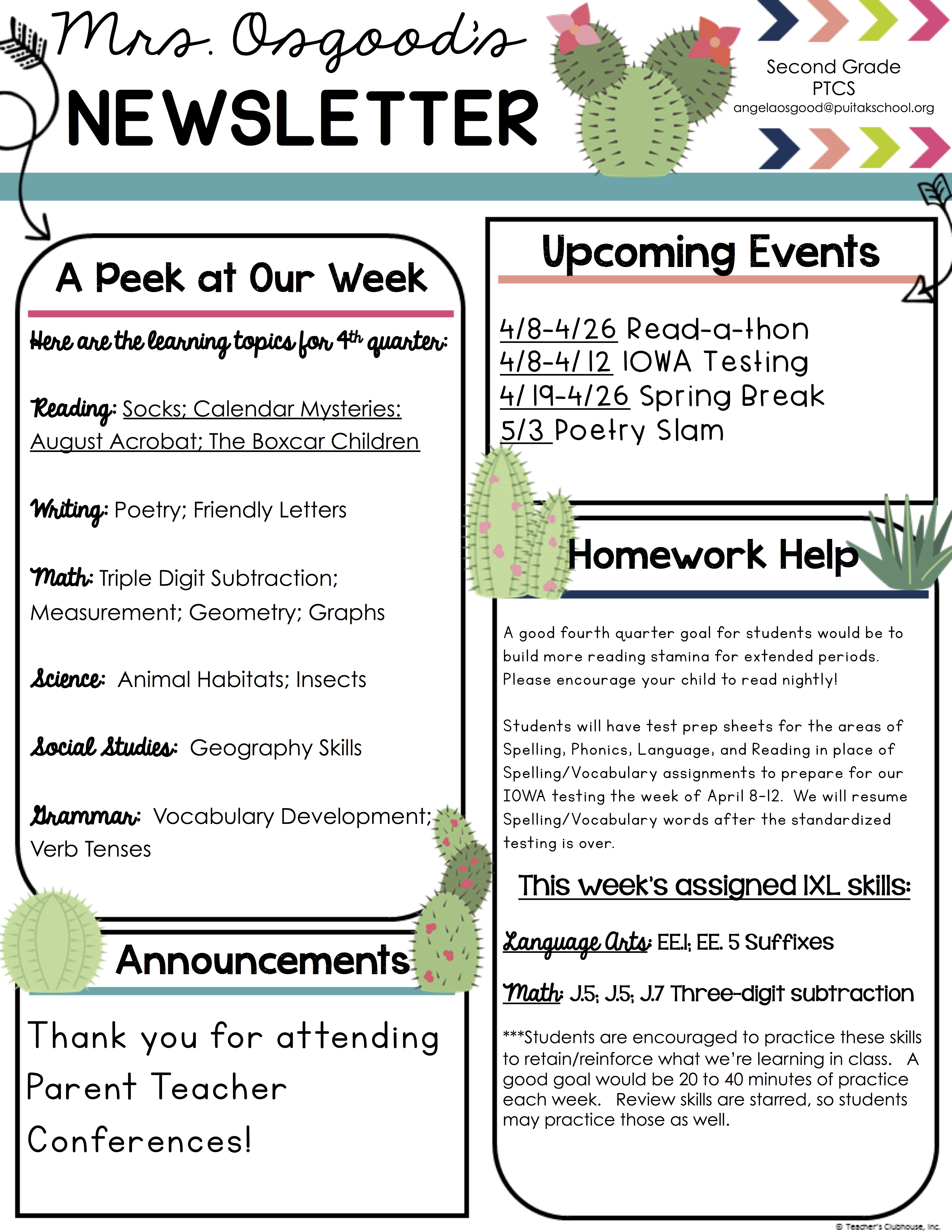 AngelaNewsletter2019March5thWeek