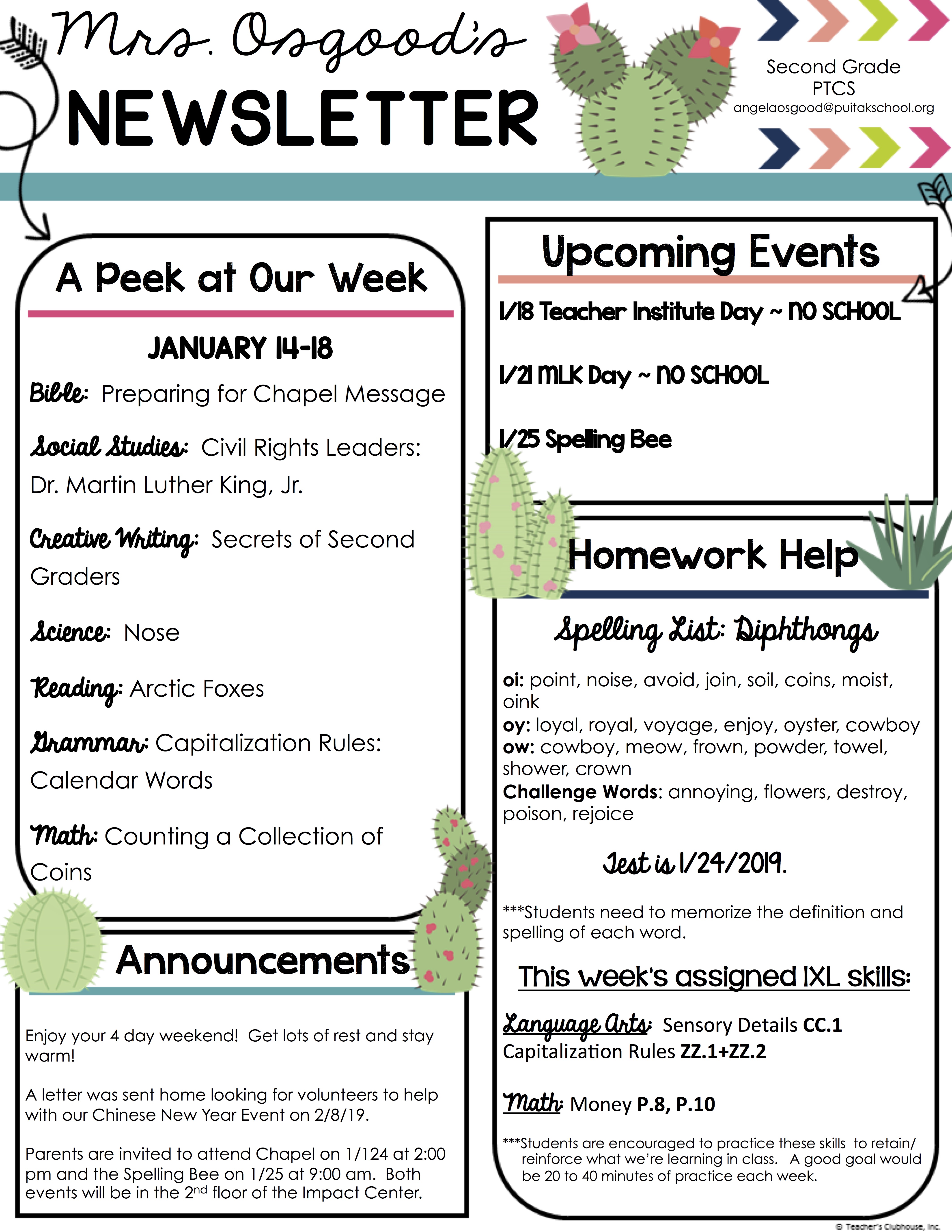 AngelaNewsletter2019January2ndWeek