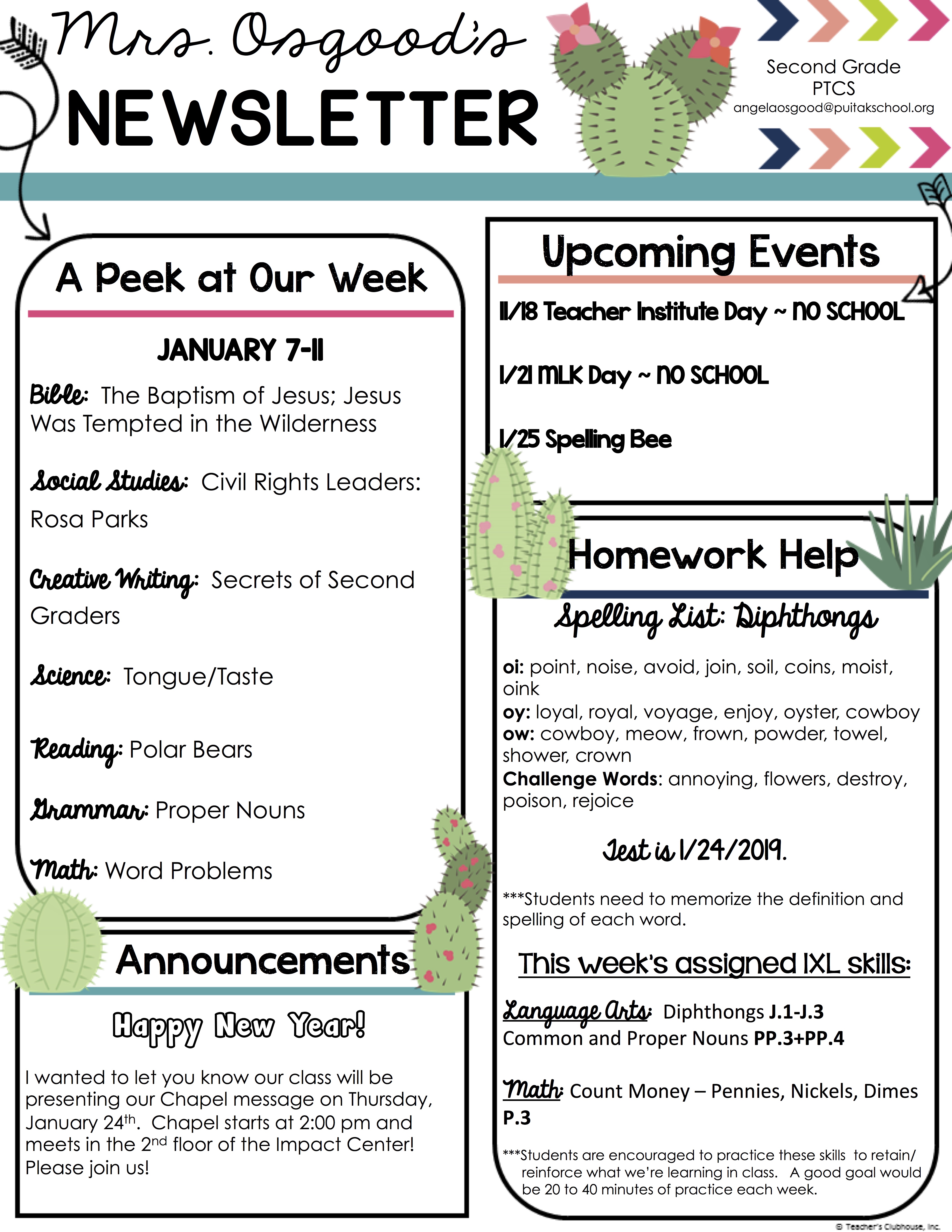 AngelaNewsletter2019January1stWeek