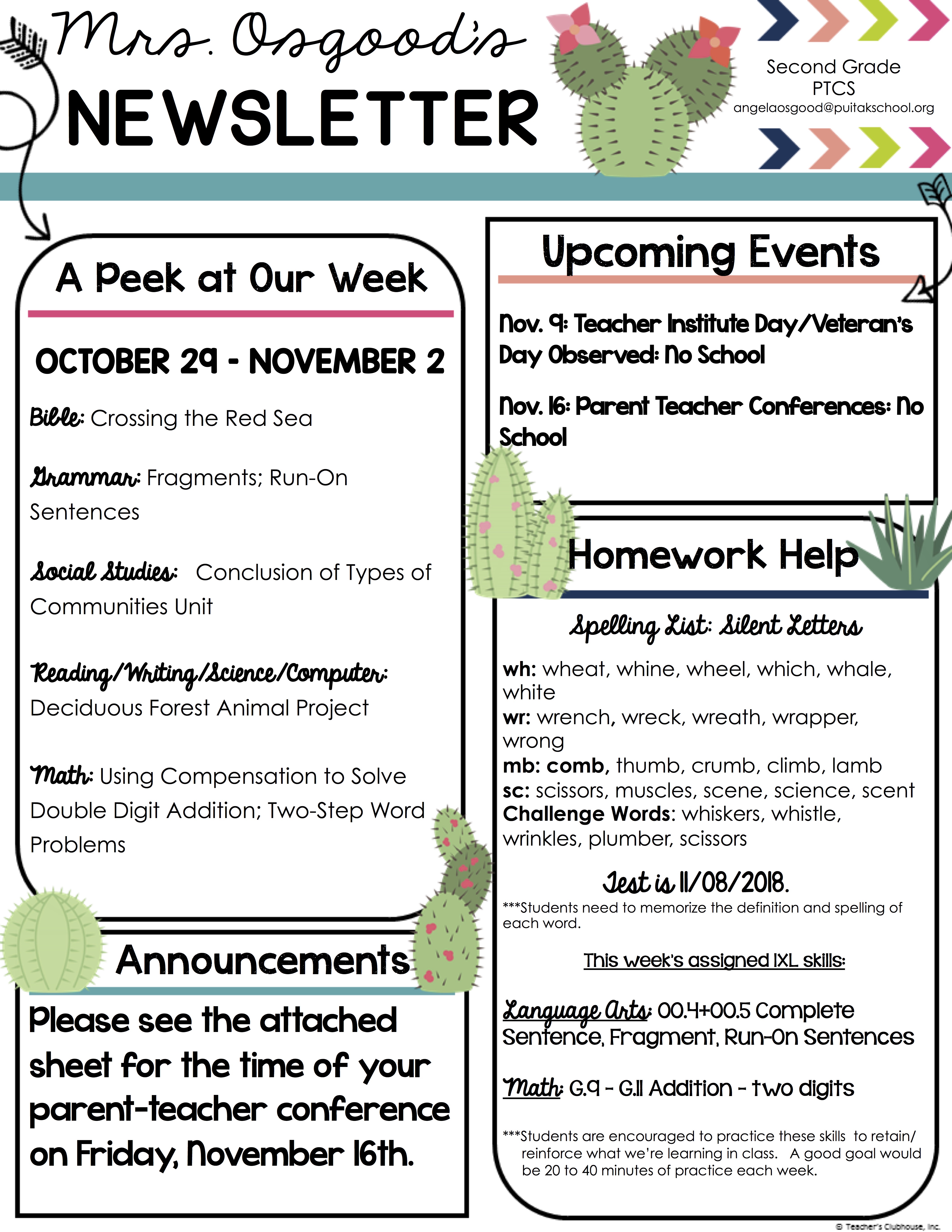 AngelaNewsletter2018November1stWeek