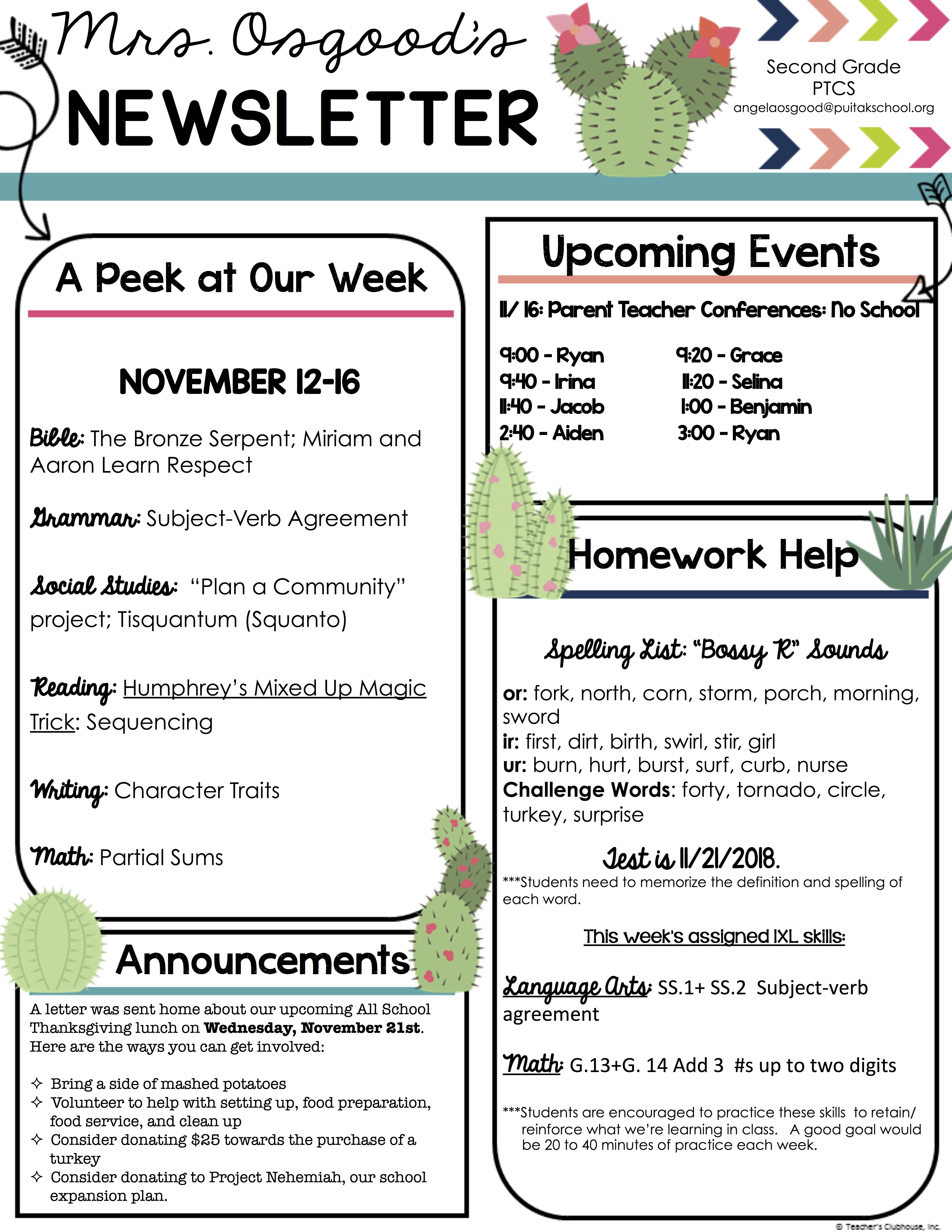 AngelaNewsletter2018November3rdWeek
