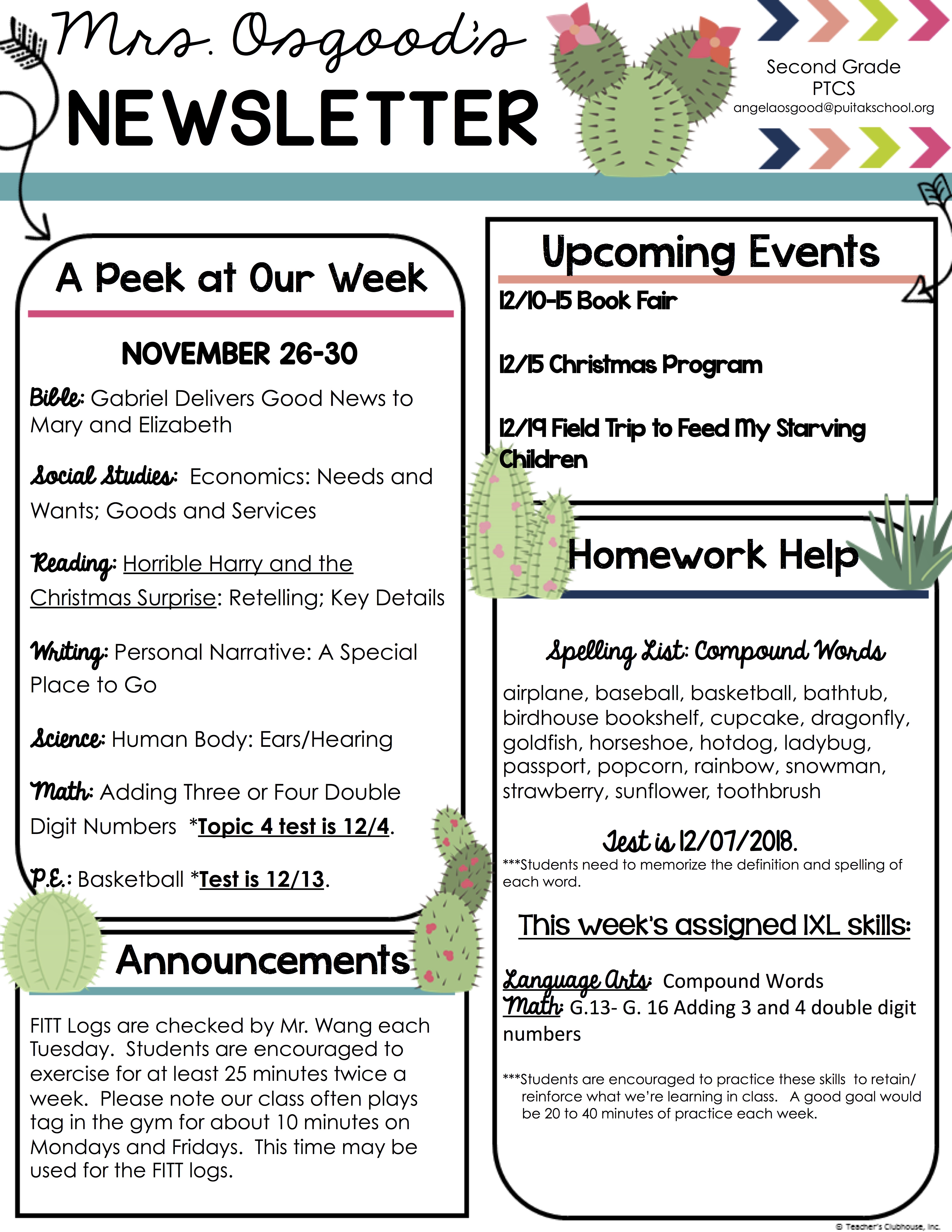 AngelaNewsletter2018November5thWeek