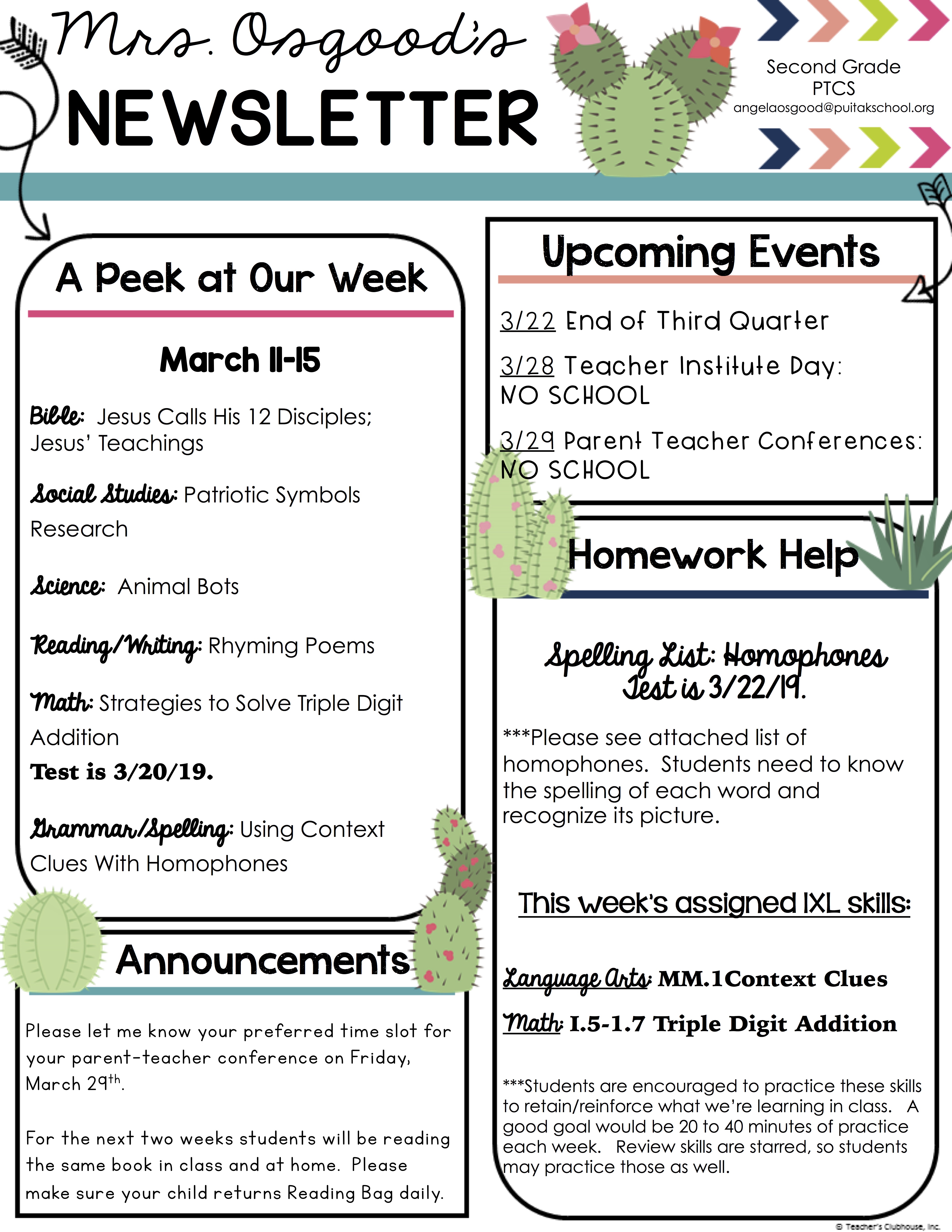 AngelaNewsletter2019March3rdWeek