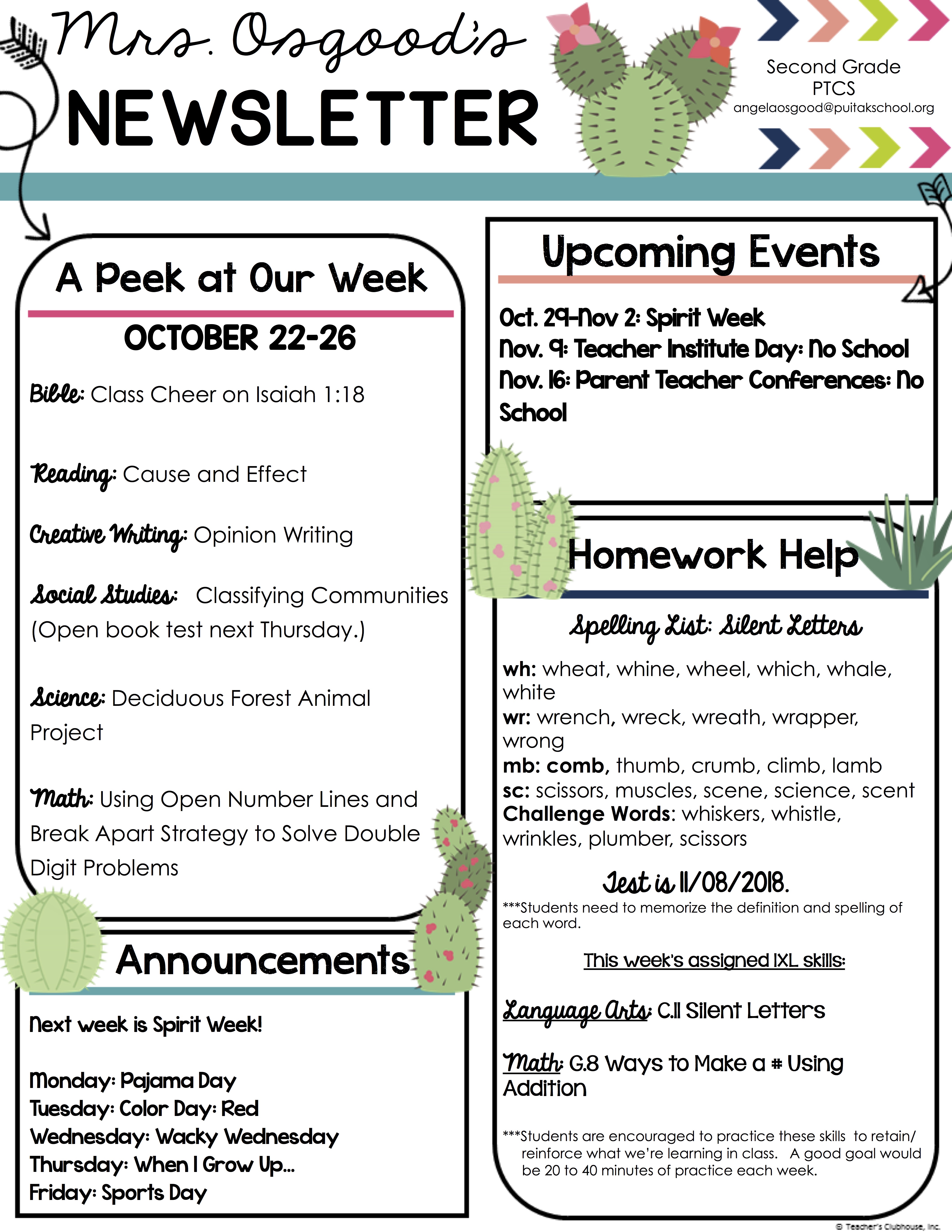 AngelaNewsletter2018October4thWeek