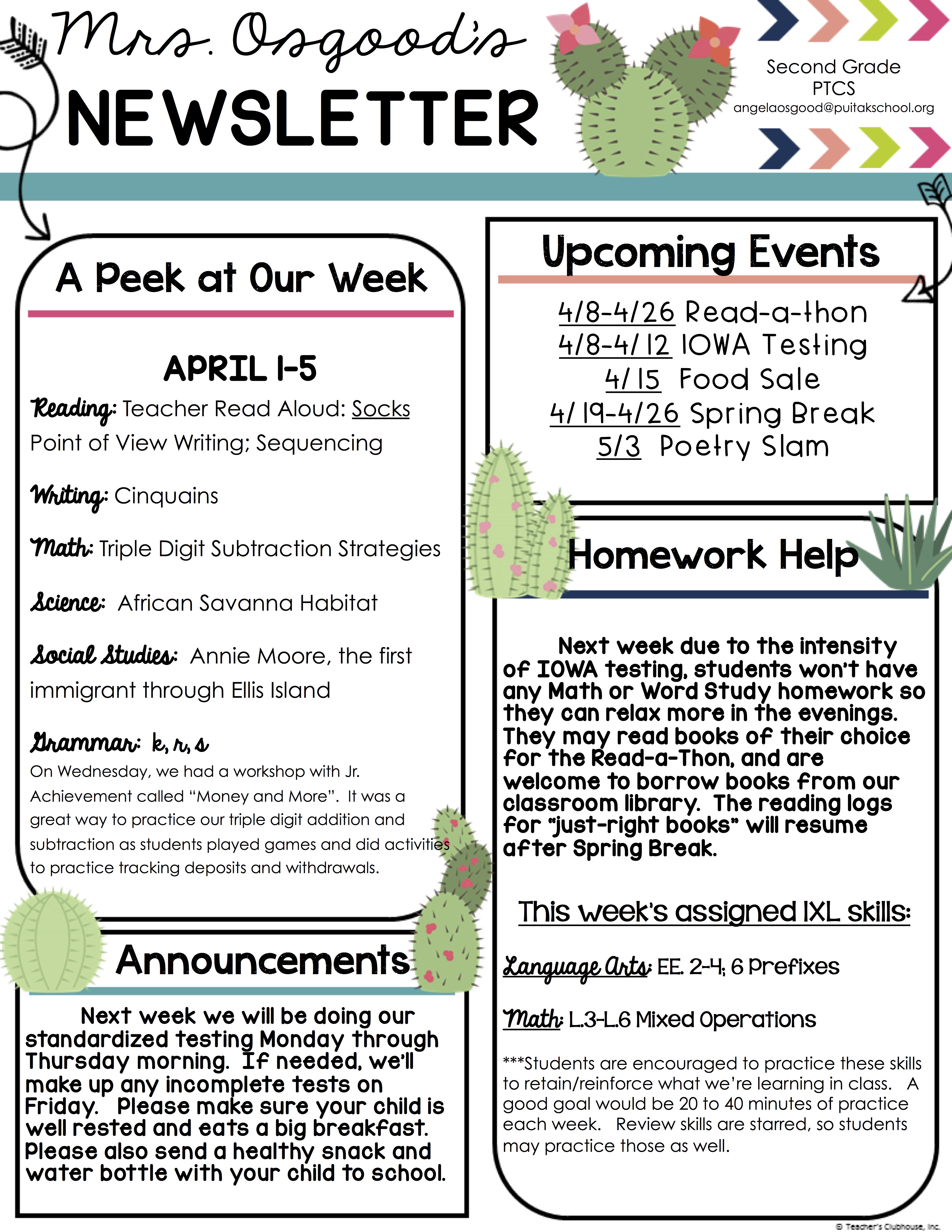 AngelaNewsletter2019April1stWeek