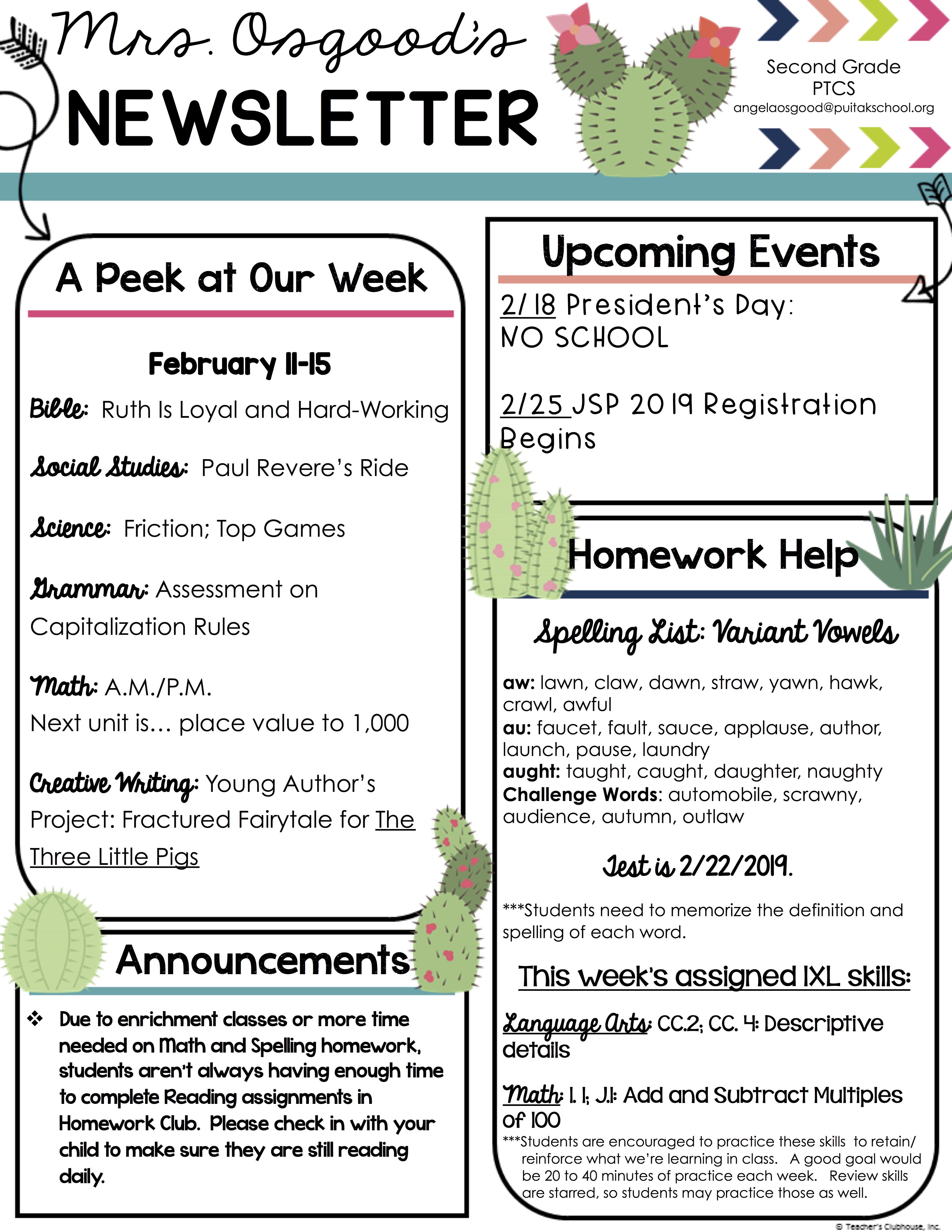 AngelaNewsletter2019February3rdWeek