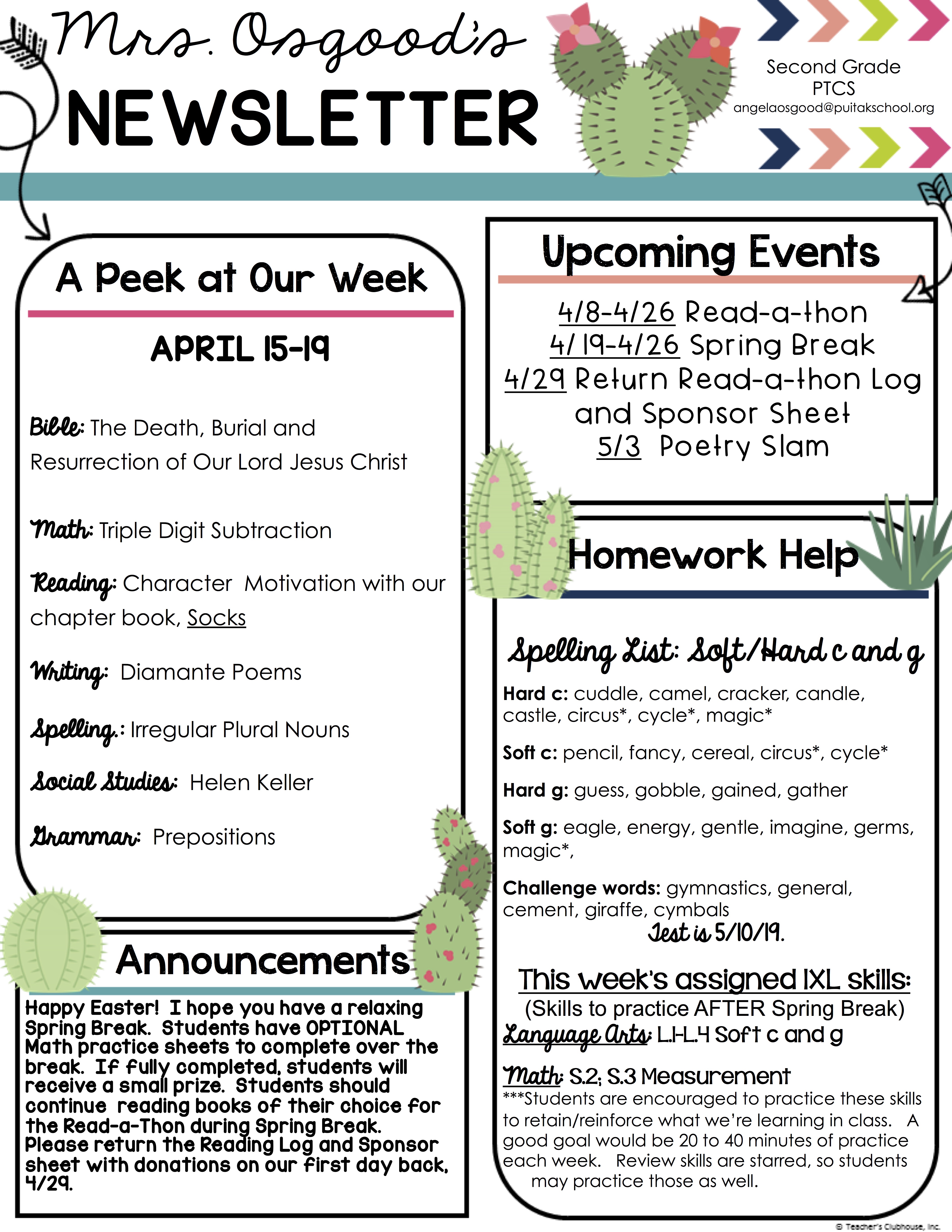 AngelaNewsletter2019April3rdWeek