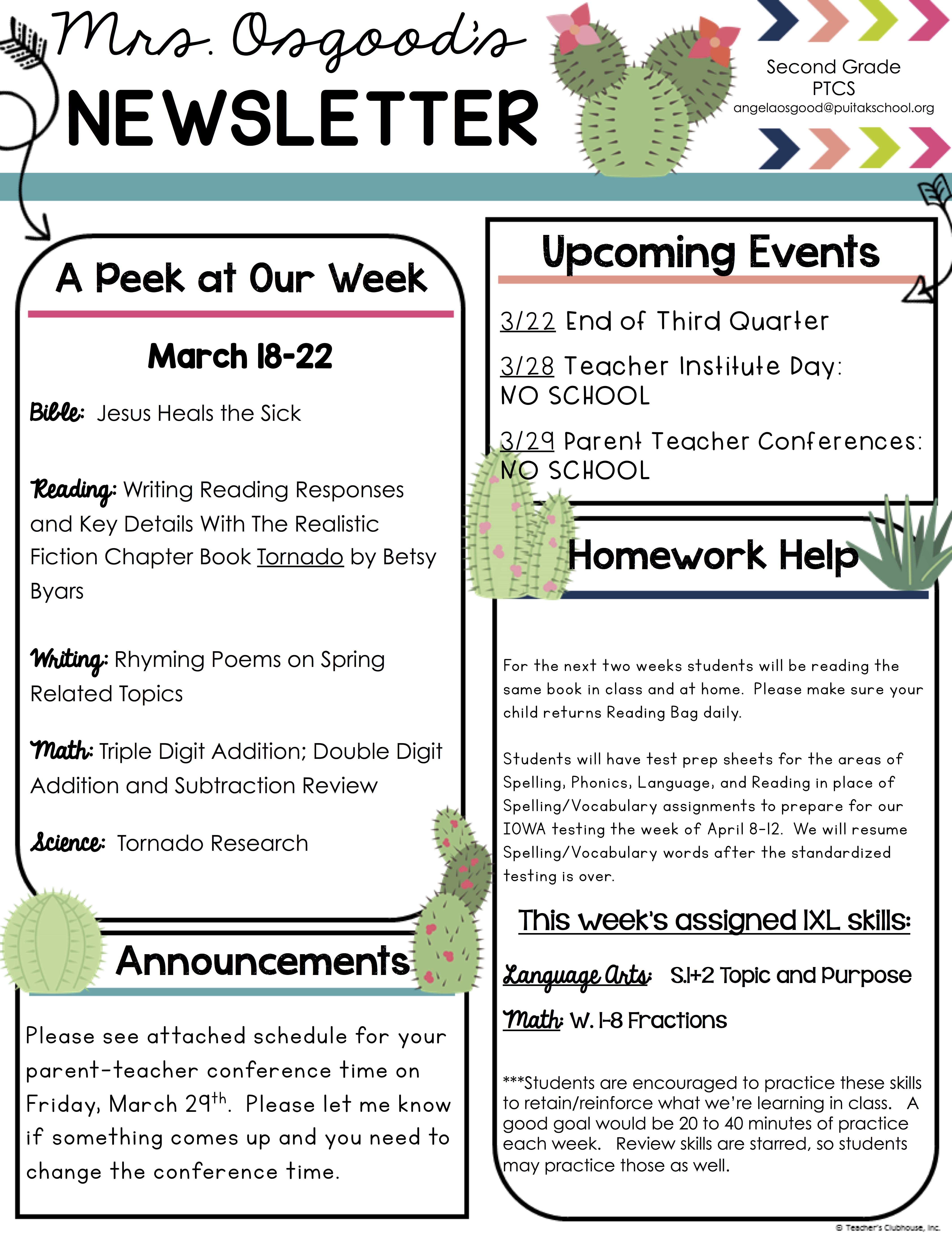 AngelaNewsletter2019March4thWeek