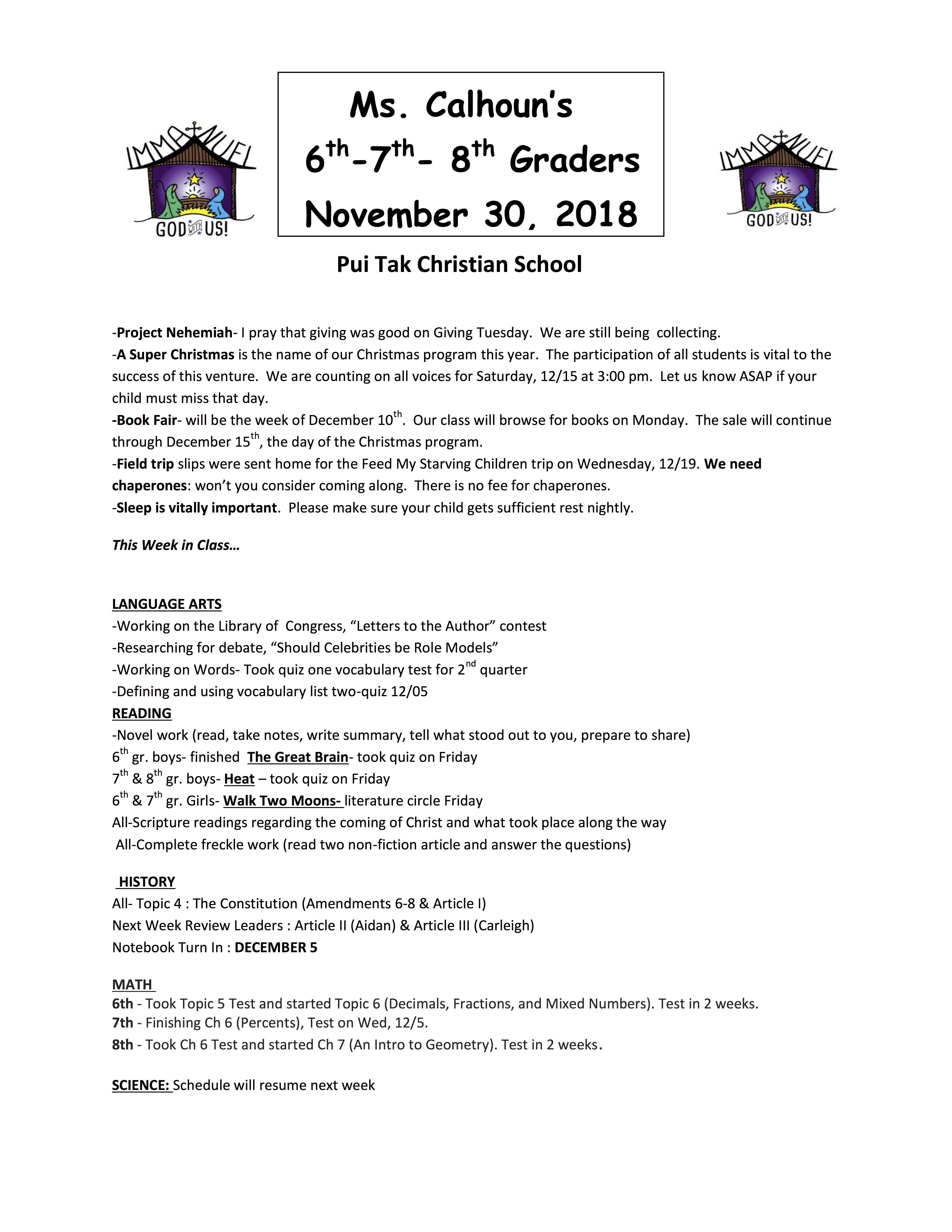 ShaNewsletter2018November5thWeek
