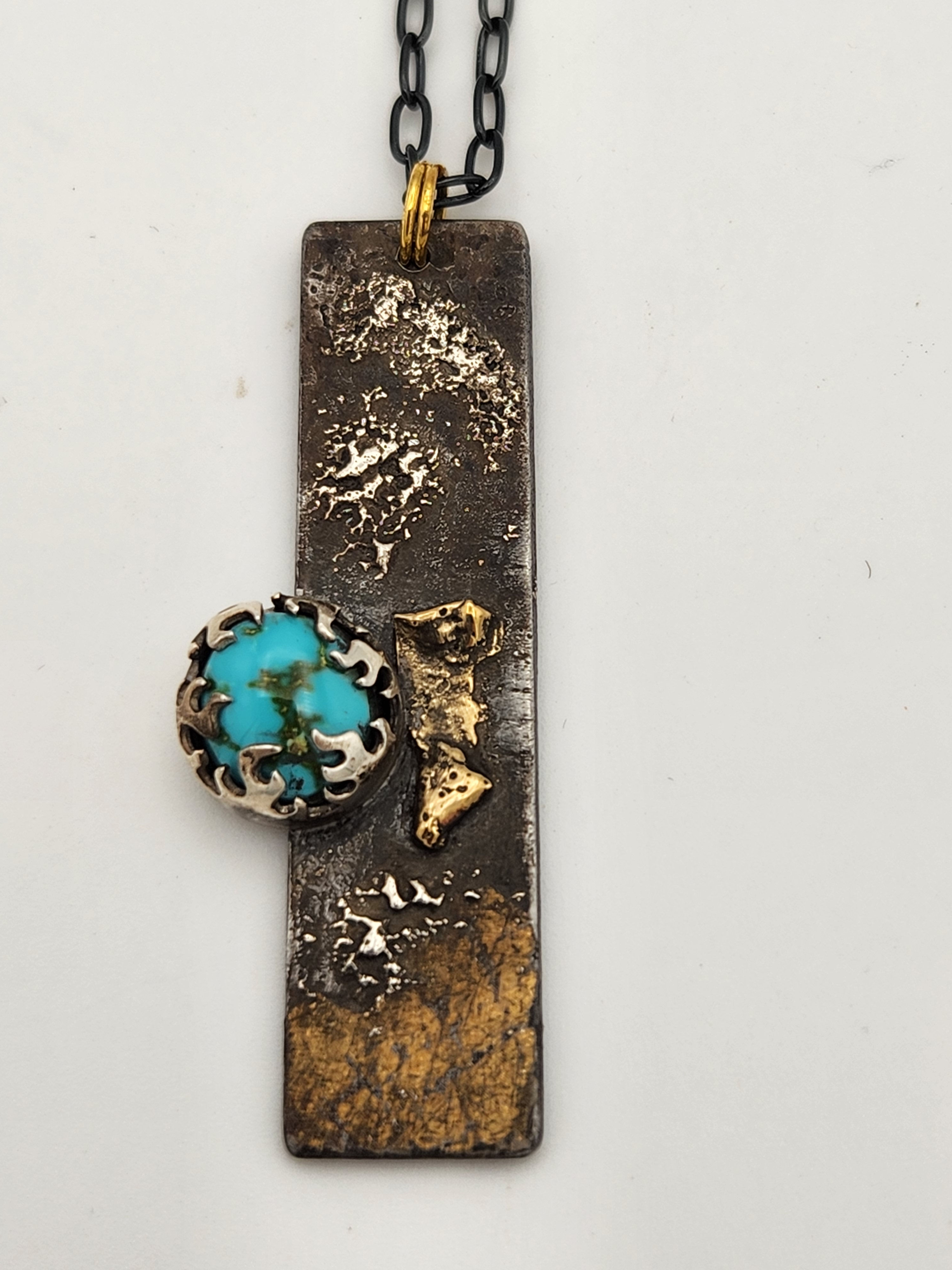 18k gold+sterling on steel, turquoise (Leslie McMillan, 2023)