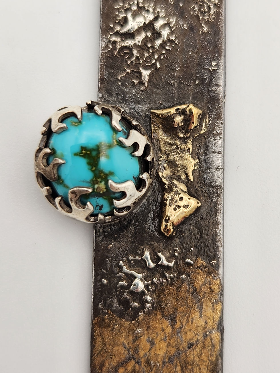 Thumbnail: 18k gold+sterling on steel, turquoise (Leslie McMillan, 2023)