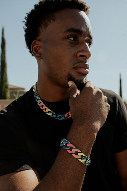 Portrait of a Man Wearing a Thick Colorful Cuban Link Necklace – Shot by Los Angeles Portrait Photographer