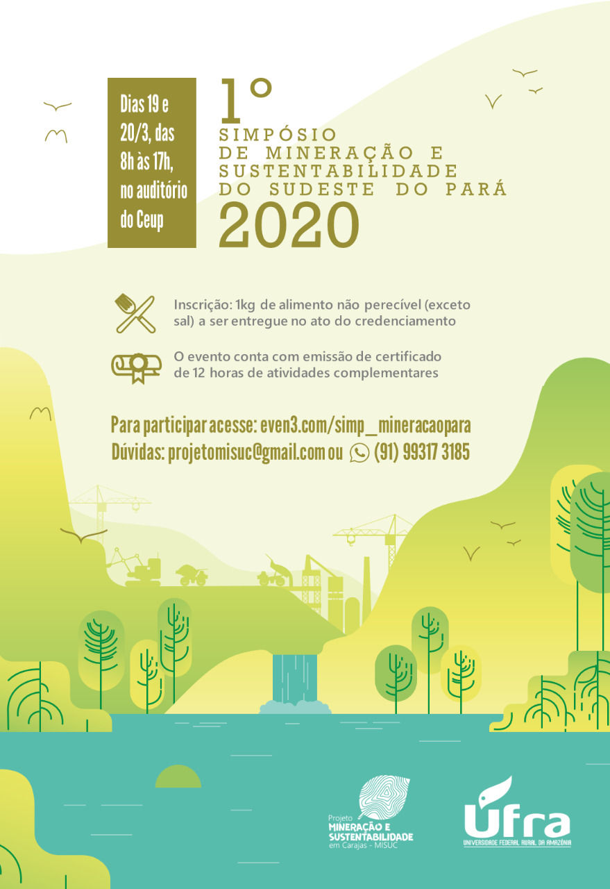 As inscrições podem ser feitas pelo even, no link https://www.even3.com.br/simp_mineracao/. Serão emitidos certificados de 12 horas de atividade para os participantes, além de premiação aos melhores resumos enviados para o evento. Ao todo serão disponibilizados 180 inscrições custando apenas 1 Kg de alimento não perecível que deve ser entregue no ato do credenciamento e serão doados a famílias carentes da Zona Rural de Parauapebas.