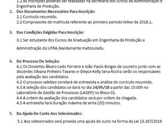 EMPRESA JR. DOS CURSOS DE ADMINISTRAÇÃO E ENGENHARIA DE PRODUÇÃO ABRE PROCESSO SELETIVO PARA CONTRAT