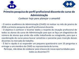 CENTRO ACADÊMICO DO CURSO DE ADMINISTRAÇÃO (CAAD) REALIZA PRIMEIRA PESQUISA DE PERFIL PROFISSIONAL D